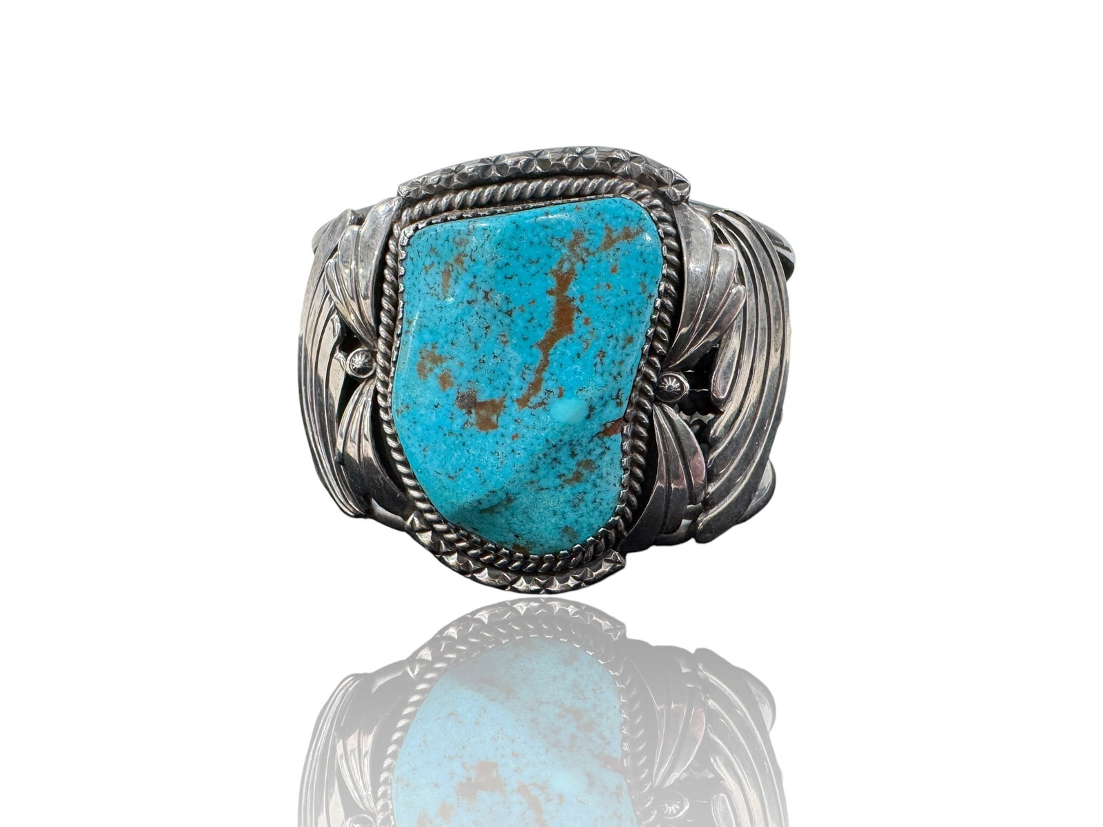 Mary Morgan Dine (Navajo) Silver & Turquoise Cuff Bracelet: Approx. Gross Weight: 96.1 grams Guaranteed to be at minimum coin silver Photos are part of the description and should tell the whole story.