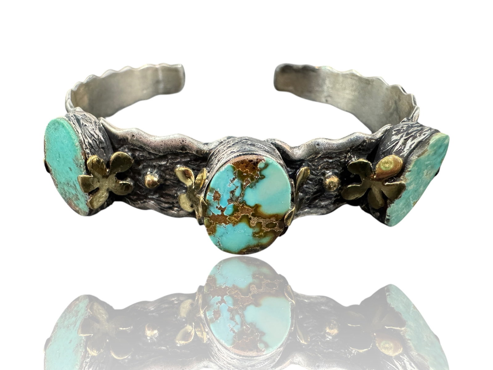 Silver, Gold & Turquoise Cuff: Approx. Gross Weight: 34.9 gramsGuaranteed to be at minimum coin silverPhotos are part of the description and should tell the whole story.