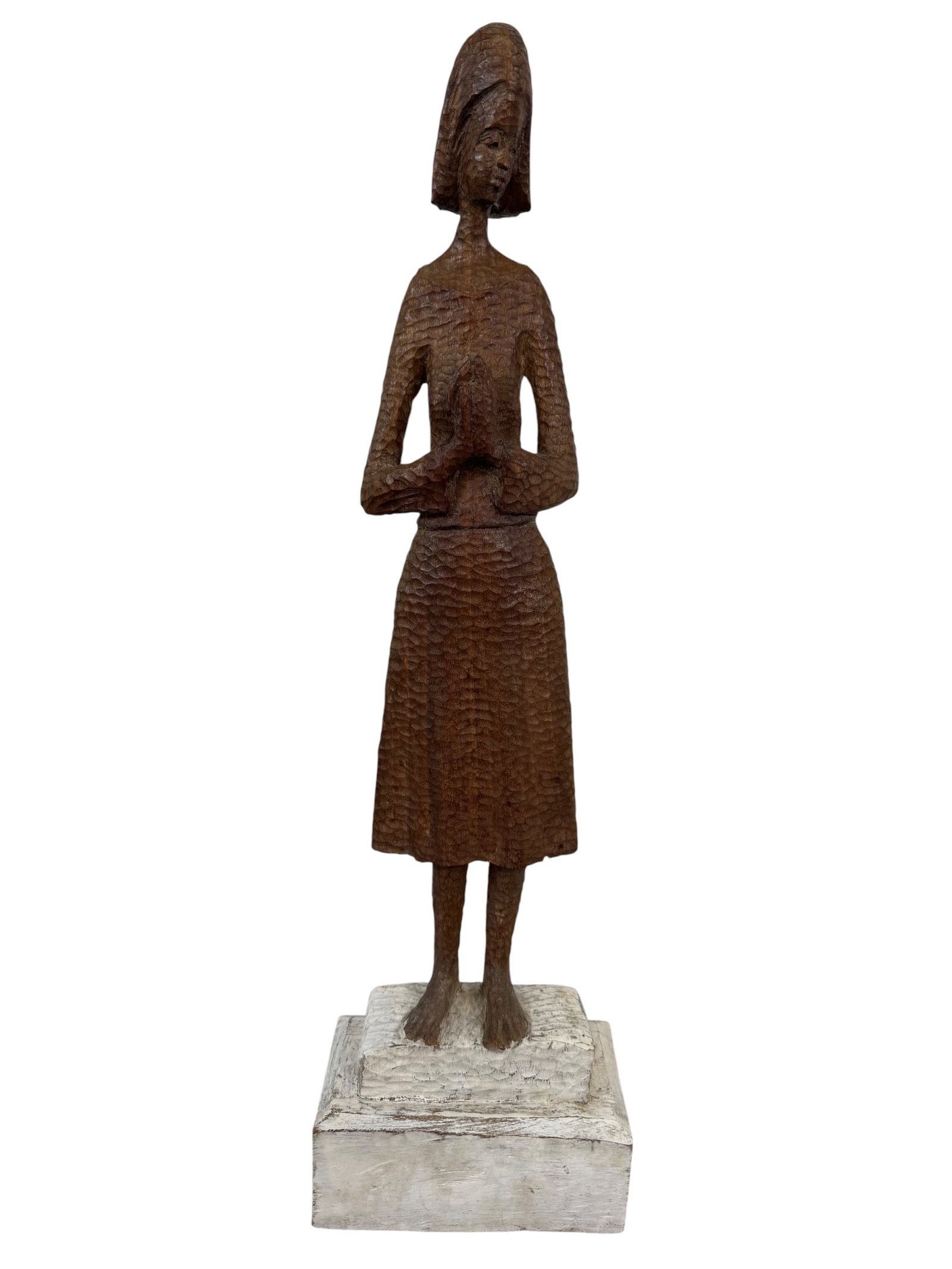 Ludovic Booz Wood Woman Sculpture: Artist: Ludovic Booz (1940-2015) was a Haitian painter and sculptor. Born in Aquin, Booz sculpted bronze busts of several Haitian presidents. His work has been exhibited in France, Israel, and