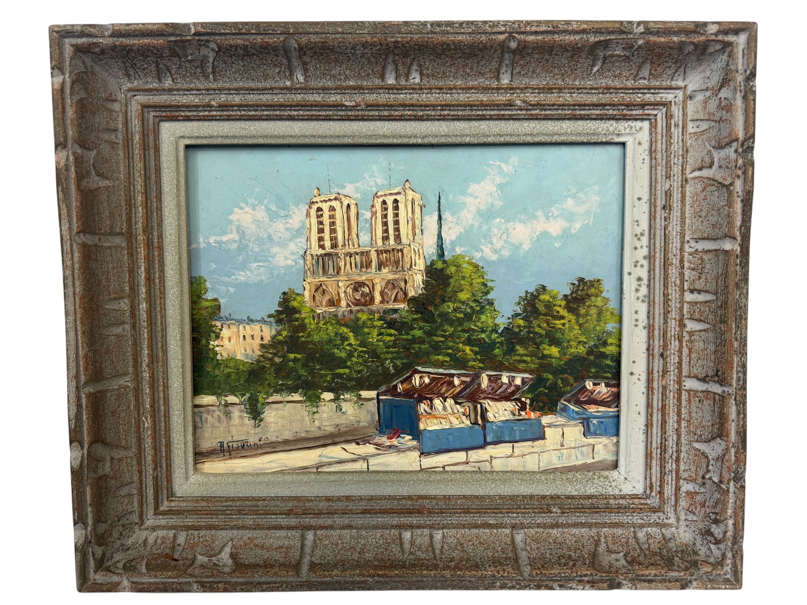 Robert Giovani Notre Dame French Original Oil Painting: Image Dimensions: 12" x 15" Frame Dimensions: 15.75" x 19" Artist: Robert Giovani (19th/20th Century) was known for painting. Photos are part of the description and should tell the whole story.