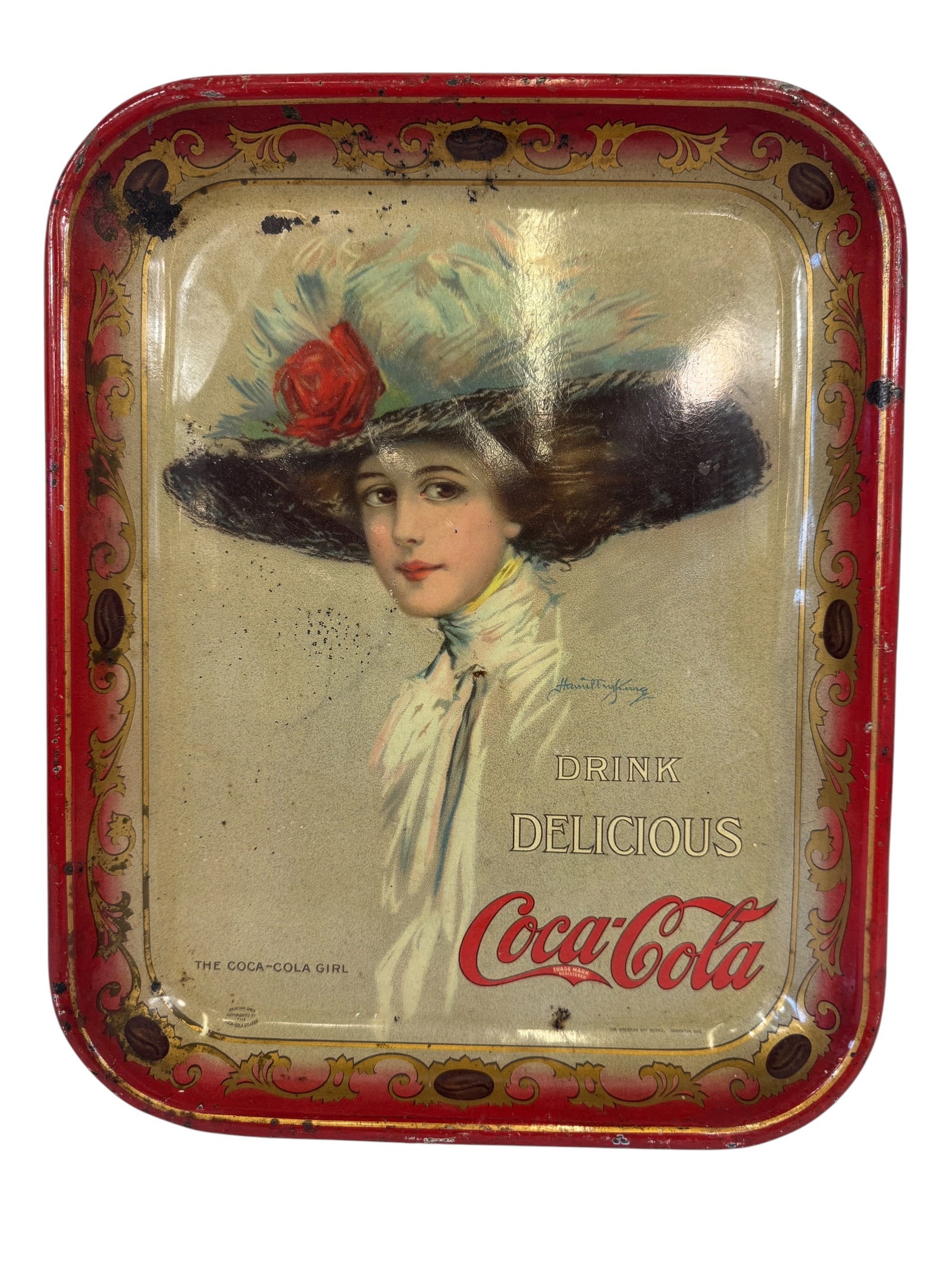 Original "Coca-Cola Girl" 1910 Hamilton King Tray: Photos are part of the description and should tell the whole story.