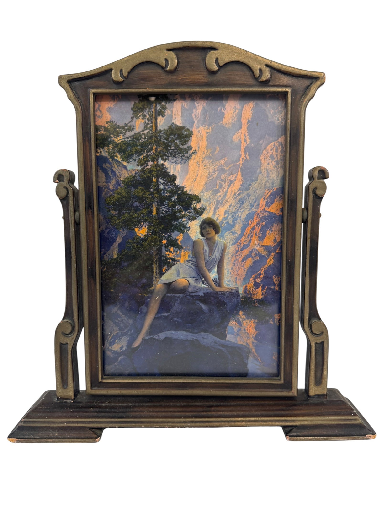 Maxfield Parrish "Solitude" Framed Original Print: Image Dimensions: 8.75" x 5.75" Frame Dimensions: 11.75" x 11" Artist: Maxfield Parrish (1870-1966) was known for illustration-romanticized scenes and mural painting. Photos are part of the descriptio