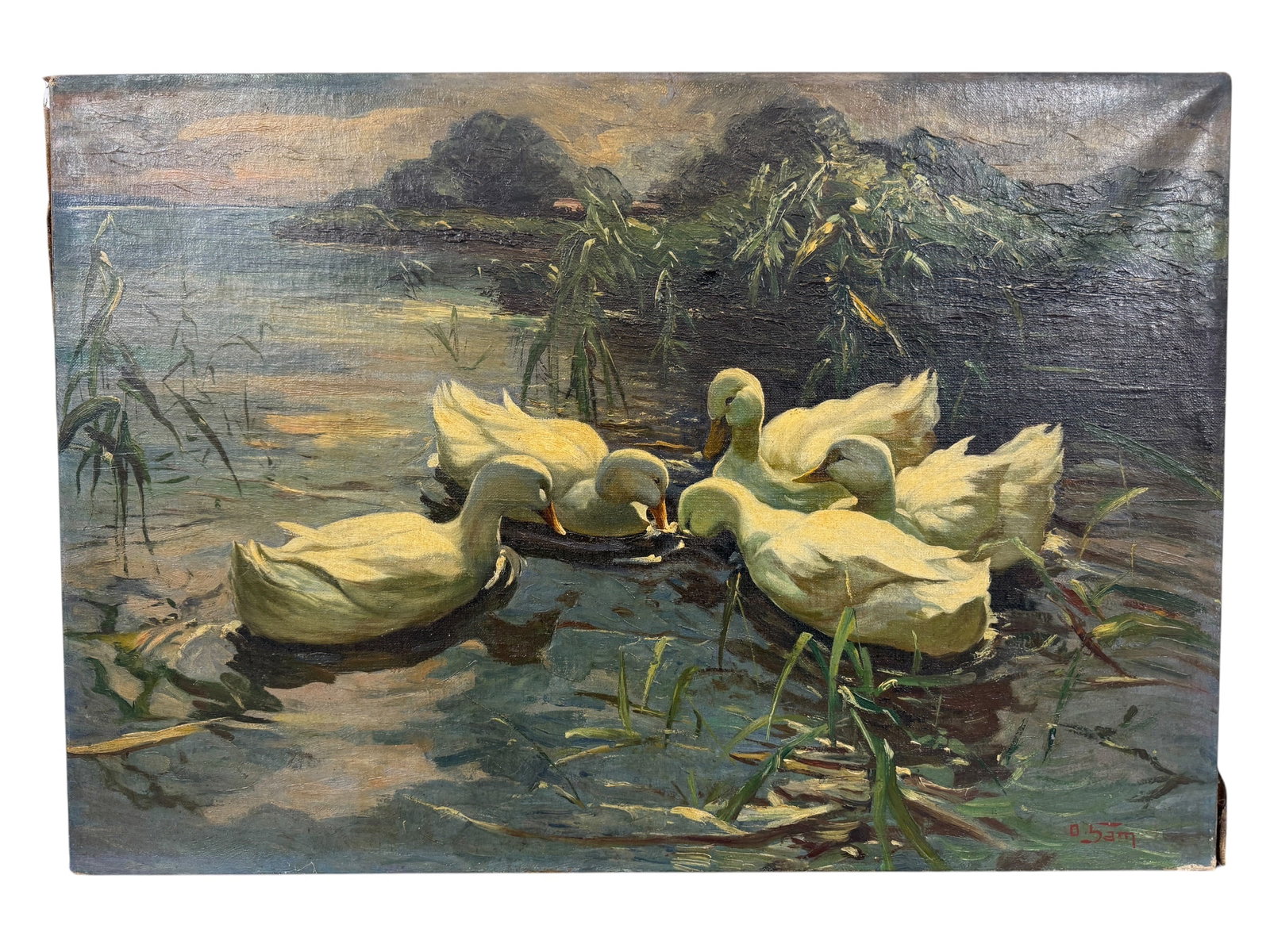 Signed Ducks in Pond Original Oil Painting (1 of 4)
