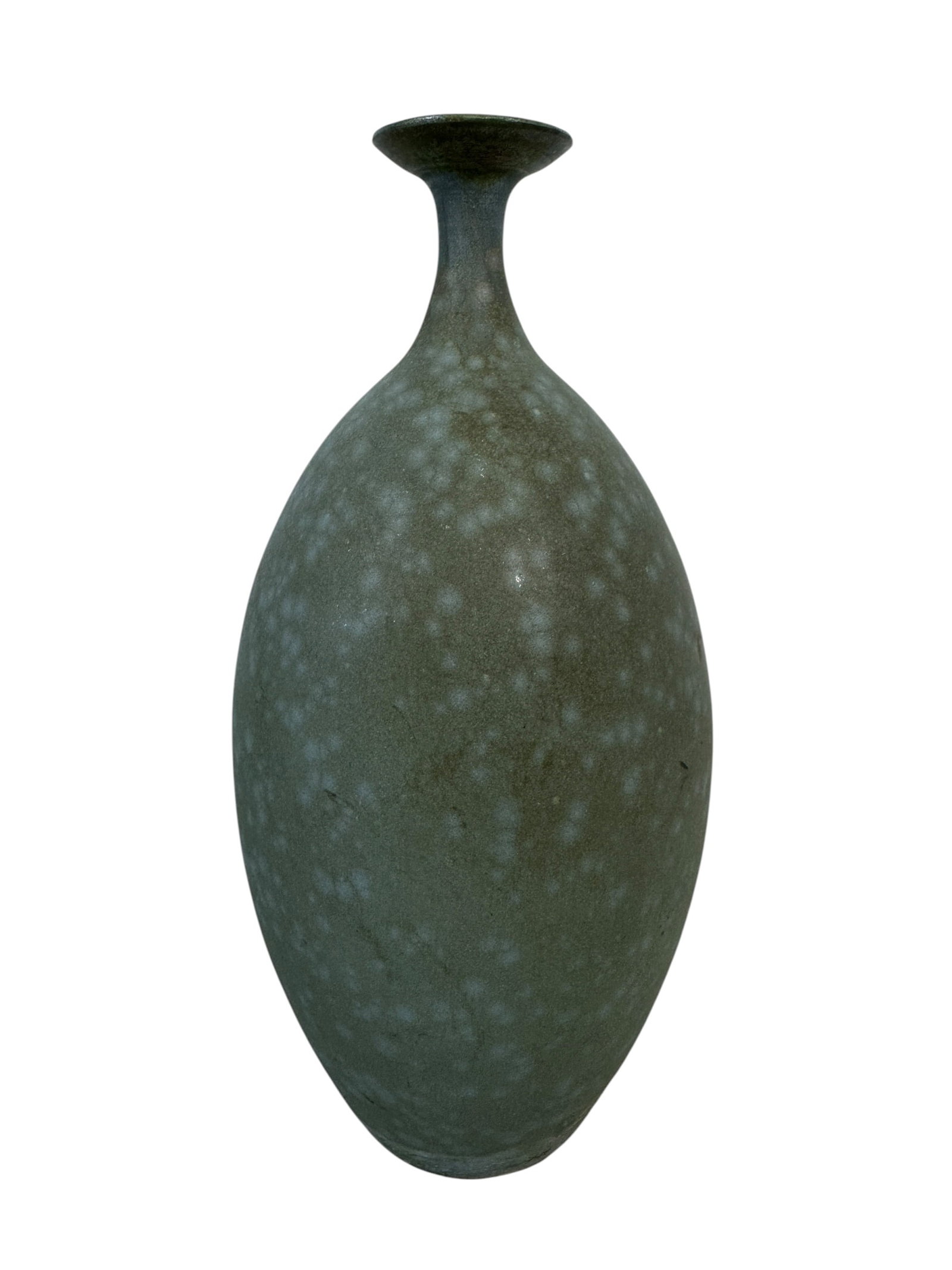 Signed Green Speckled Weed Pot/ Bud Vase: Artist: Unknown. Photos are part of the description and should tell the whole story.