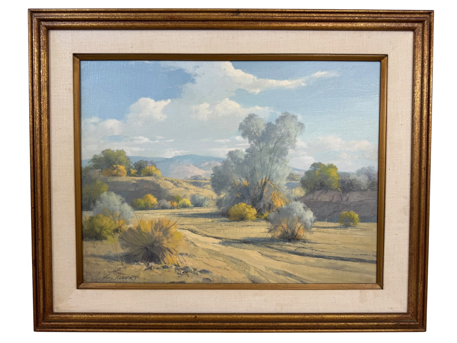 Karl Albert "Passing Storm" Original Oil Painting: Image Dimensions: 17.5" x 23.5" Frame Dimensions: 25" x 31" Artist: Karl Albert (1911-2007) was known for landscape, seascape and Indian genre painting. Photos are part of the description and should