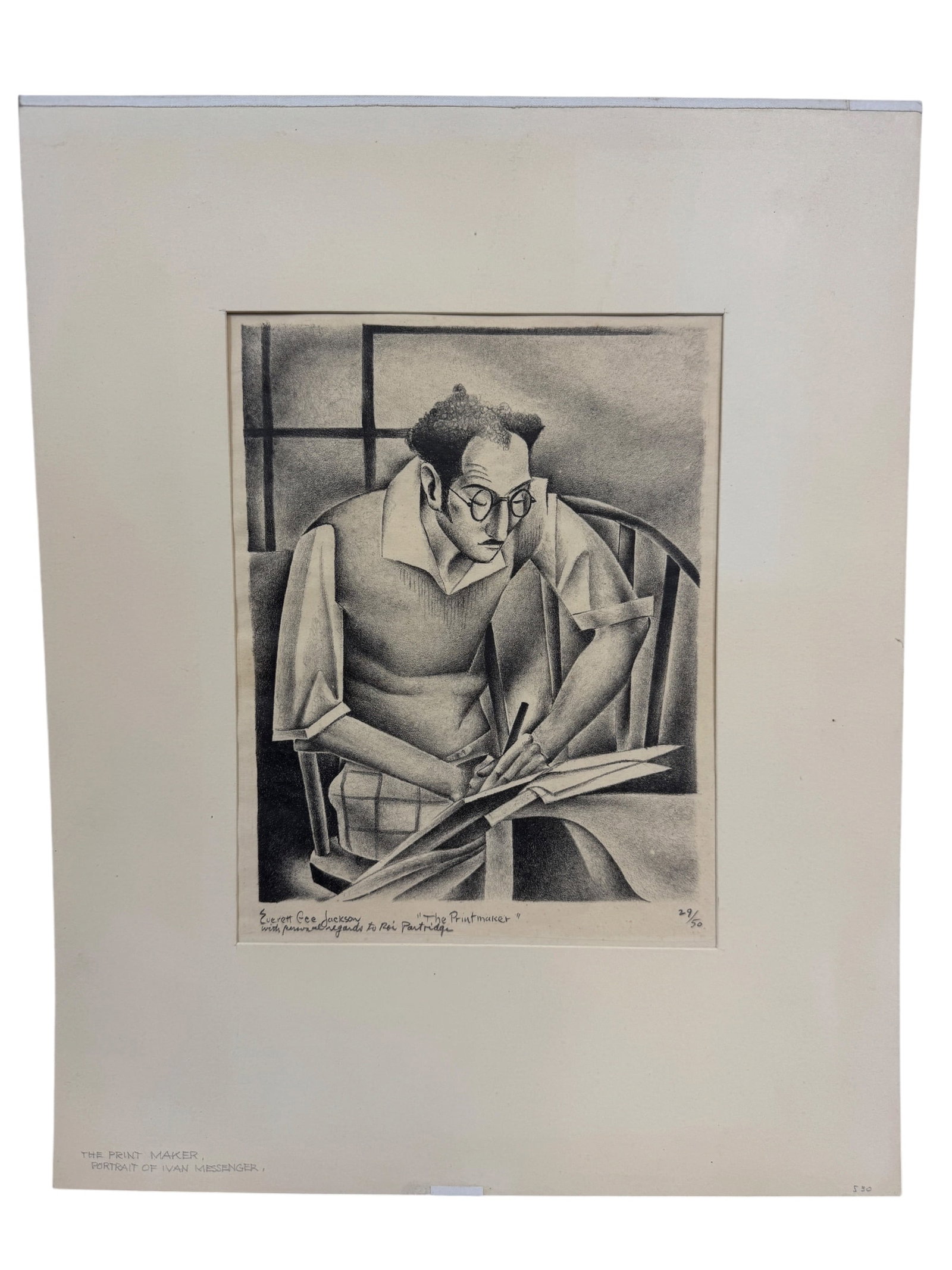 Everett Gee Jackson "The Printmaker" Lithograph: Numbered 29/50 Image Dimensions: 8.75" x 6.625" Mat Dimensions: 14.875" x 11.875" Artist: Everett Gee Jackson (1900-1995) was an American impressionist painter and professor. He rose to prominence for