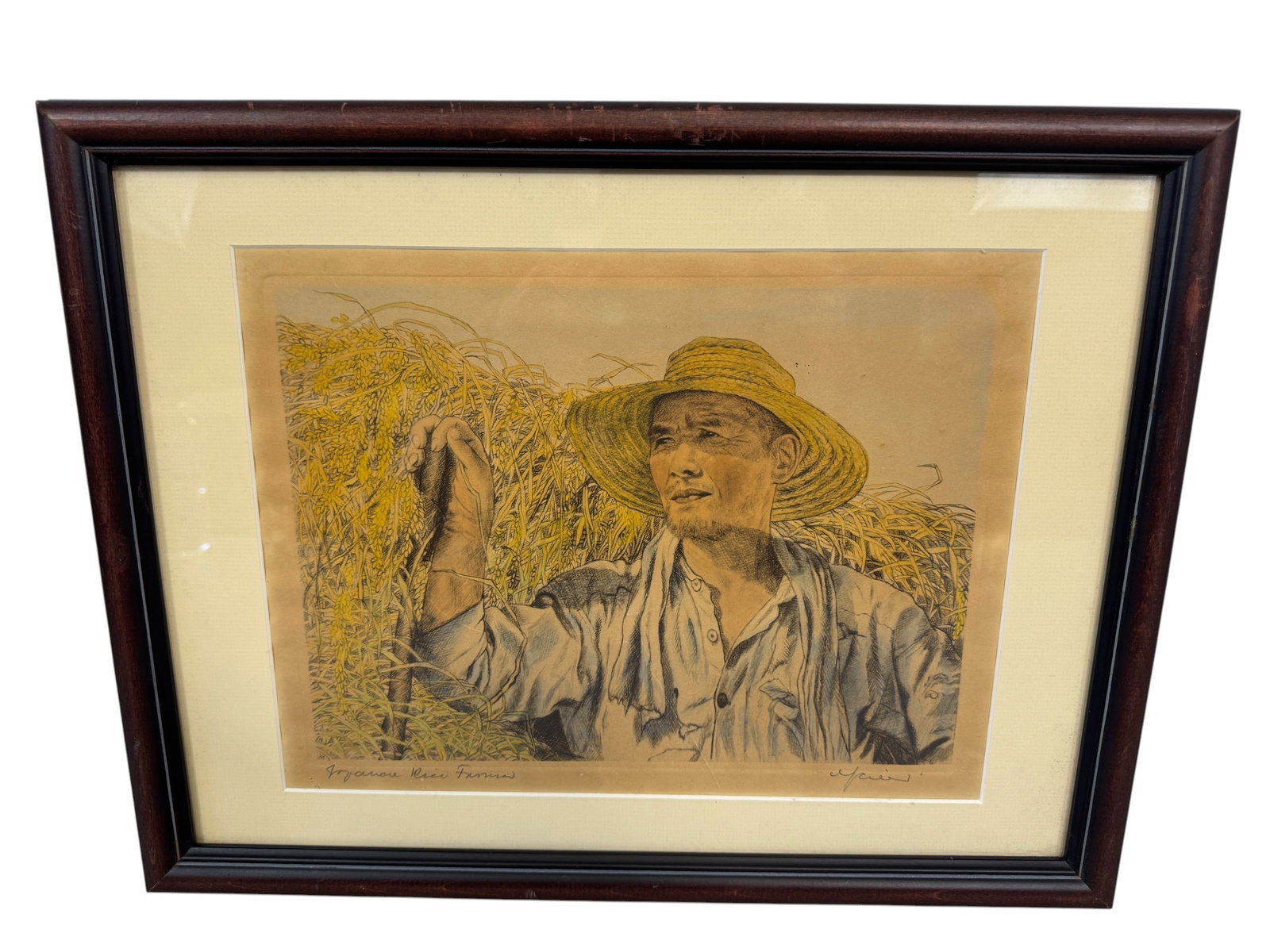 Willy Seiler "Japanese Rice Farmer" Etching: Image Dimensions: 9.375" x 12.375" Frame Dimensions: 13.5" x 17.5" Willy Seiler (1903-1985) Photos are part of the description and should tell the whole story.