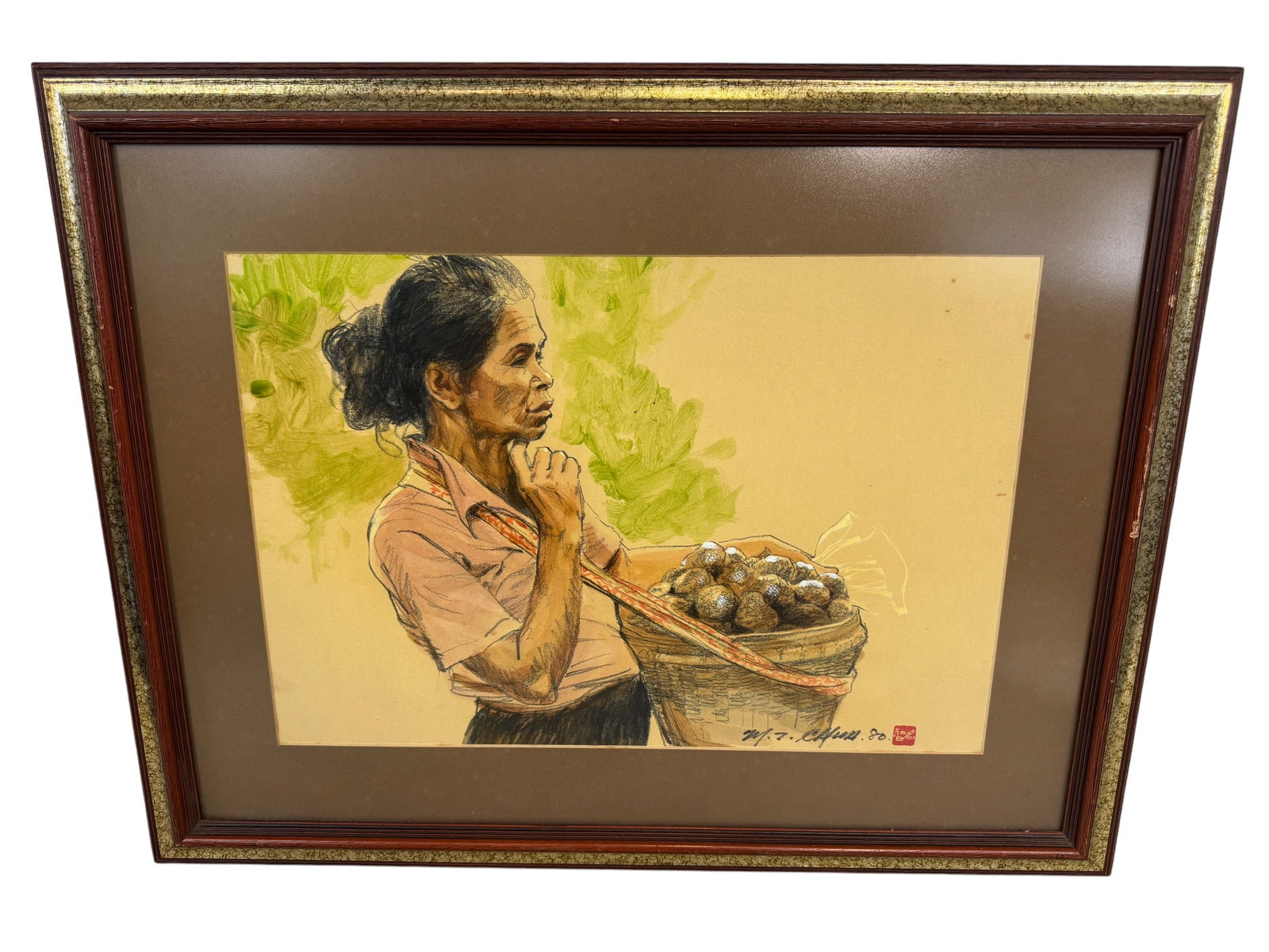 Chua Mia Tee Wood Block Print: Image Dimensions: 12.75" x 18.75" Frame Dimensions: 21.25" x 27.25" Artist: Chua Mia Tee (b. 1931) is a Chinese-born Singaporean artist known for his social realist oil paintings capturing the social