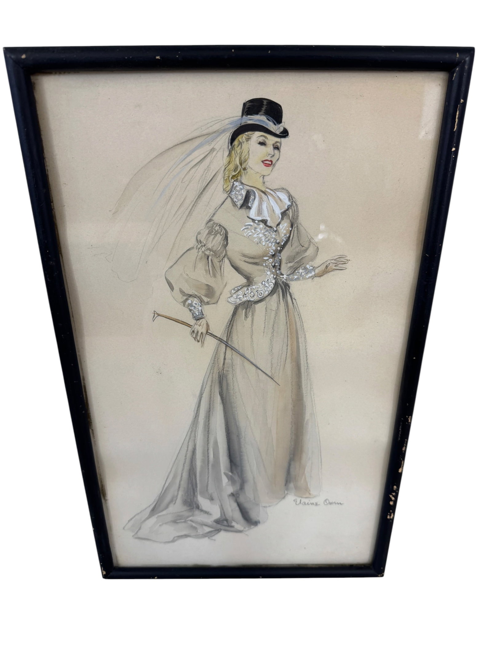 Signed Elaine Owen Original Drawing: Image Dimensions: 17" x 10" Frame Dimensions: 18" x 11" Photos are part of the description and should tell the whole story.