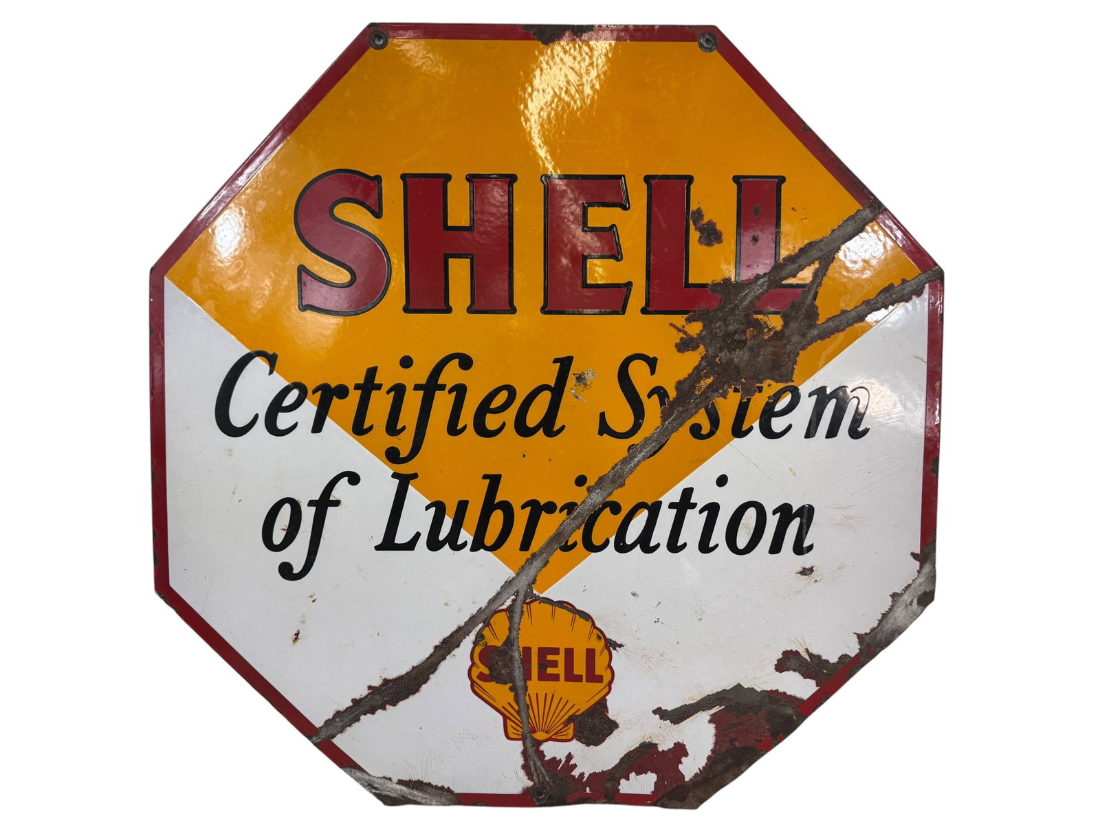 Double Sided Shell Certified Lubrication 30" Pocerlain Sign: Photos are part of the description and should tell the whole story.