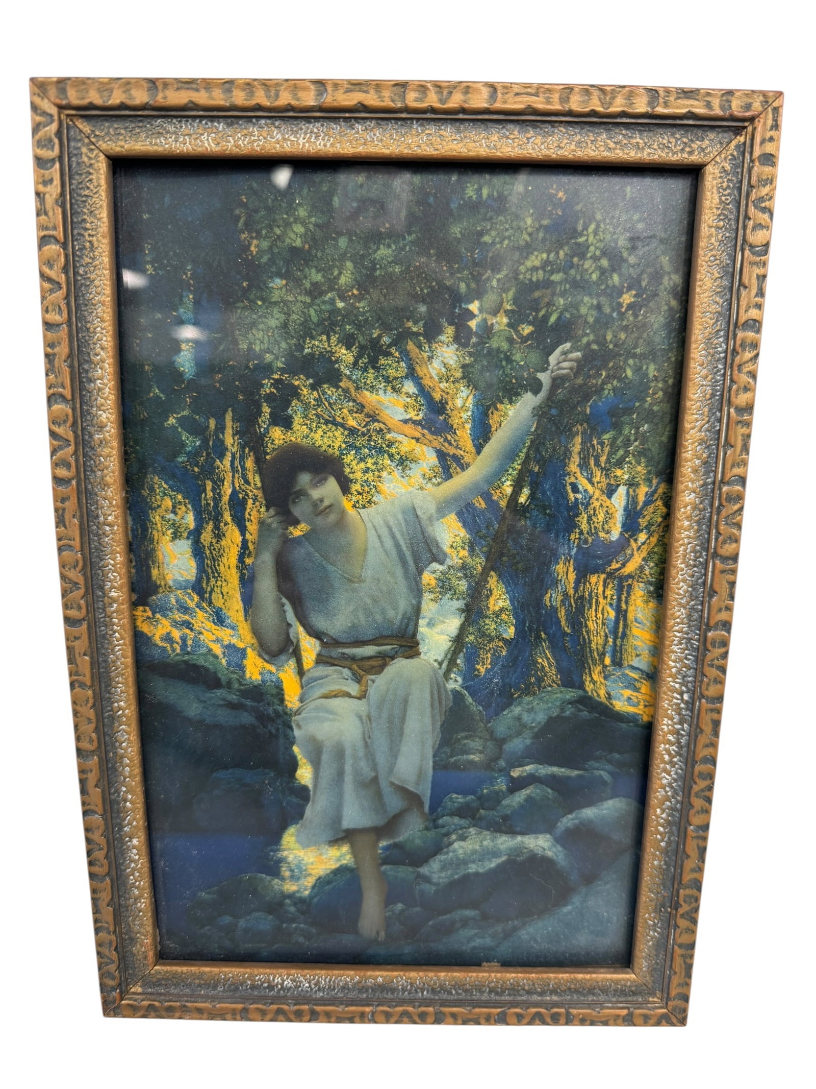 Maxfield Parrish "Dream Light" Original Print: Image Dimensions: 10.125" x 6.5" Frame Dimensions: 11.375" x 7.75" Artist: Maxfield Parrish (1870-1966) was known for illustration-romanticized scenes and mural painting. Photos are part of the descri