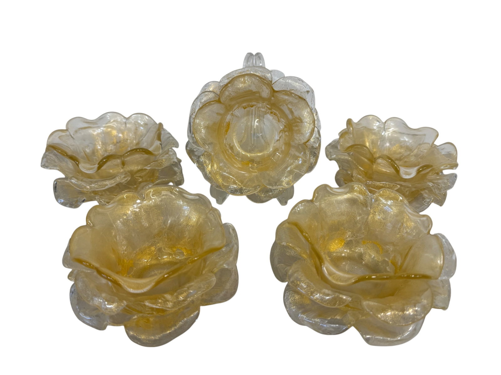 Set of 5 Murano Art Glass Desert Bowls: Photos are part of the description and should tell the whole story.