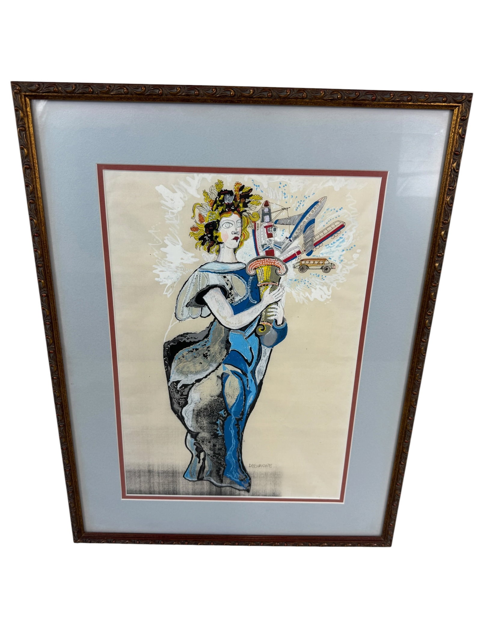 Giovanni DeSimone Original Watercolor: Image Dimensions: 16" x 11.25" Frame Dimensions: 21.75" x 16.75" Artist: Giovanni DeSimone (1930-1991) was known for painting. Photos are part of the description and should tell the whole story.