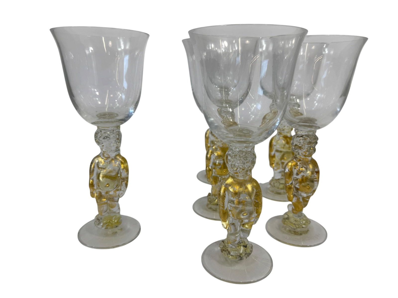 Set of 6 Tony Davlin Nude Cherub Murano Glass Goblets: Circa 1993 Photos are part of the description and should tell the whole story.