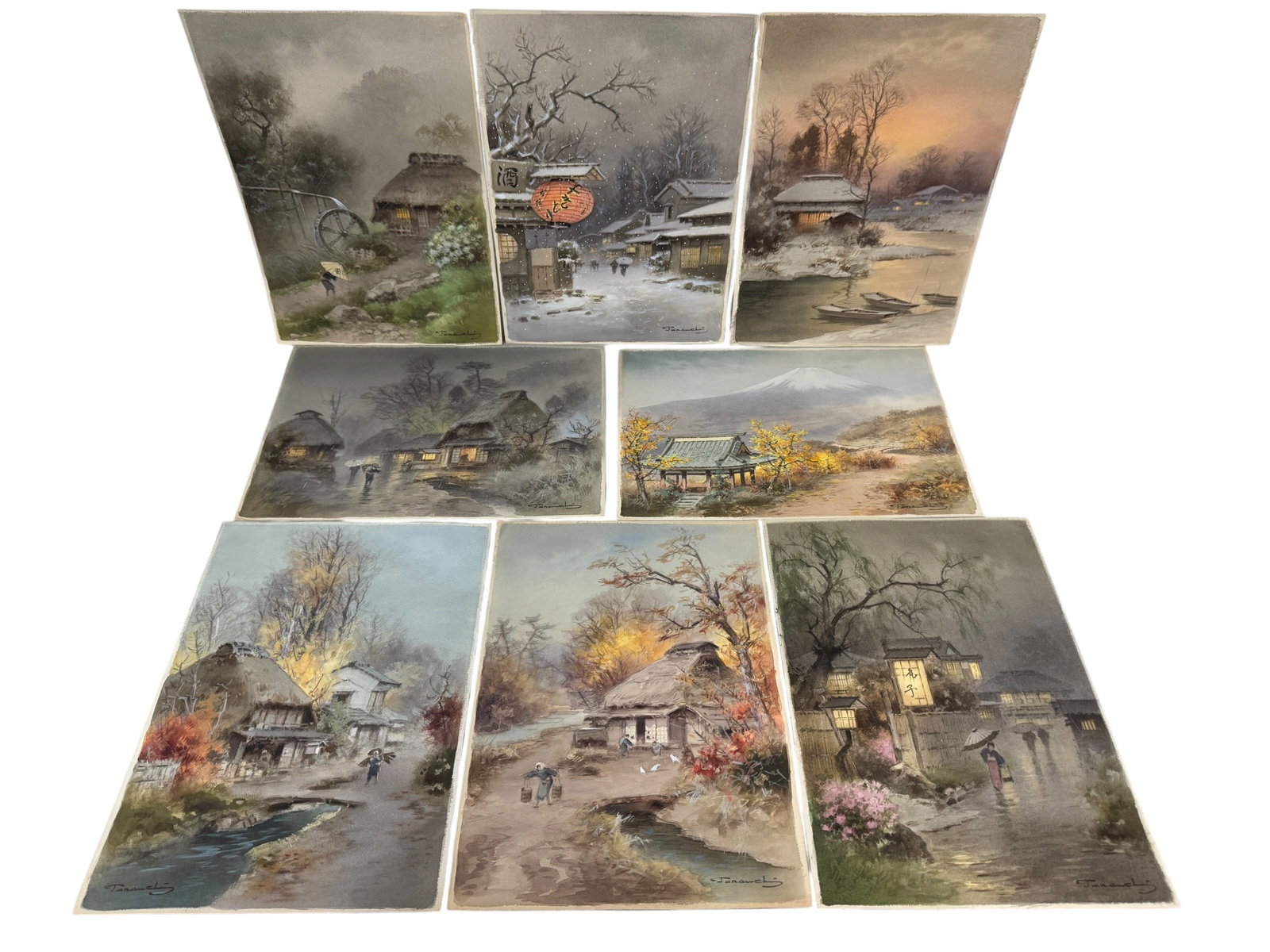 Collection of 8 Fukutaro Terauchi Original Watercolors: Artist: Fukutaro Terauchi (1891-1964) studied Japanese traditional painting at Kiyoteru Kuroda's private school in 1910. Photos are part of the description and should tell the whole story.