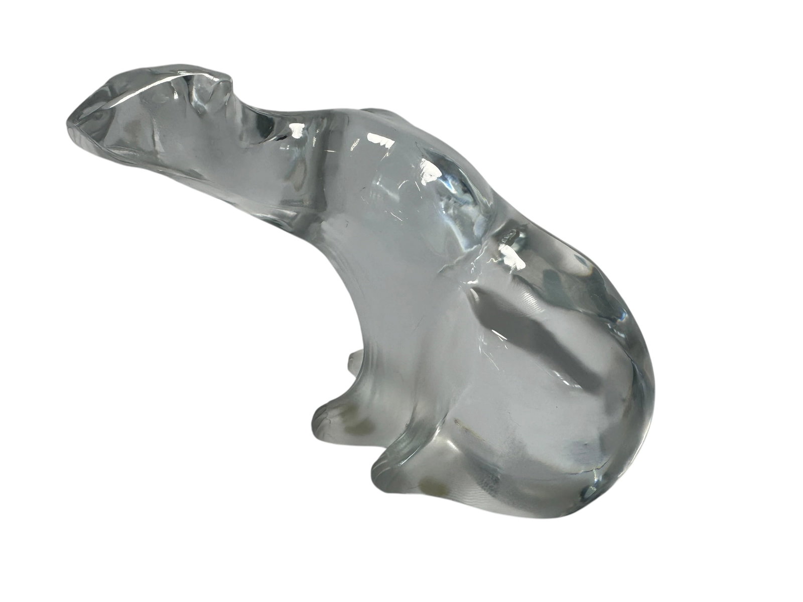 Signed Lalique Crystal Polar Bear Figurine: This clear and frosted crystal glass sculpture has "Lalique France" etched on the bottom. Photos are part of the description and should tell the whole story.