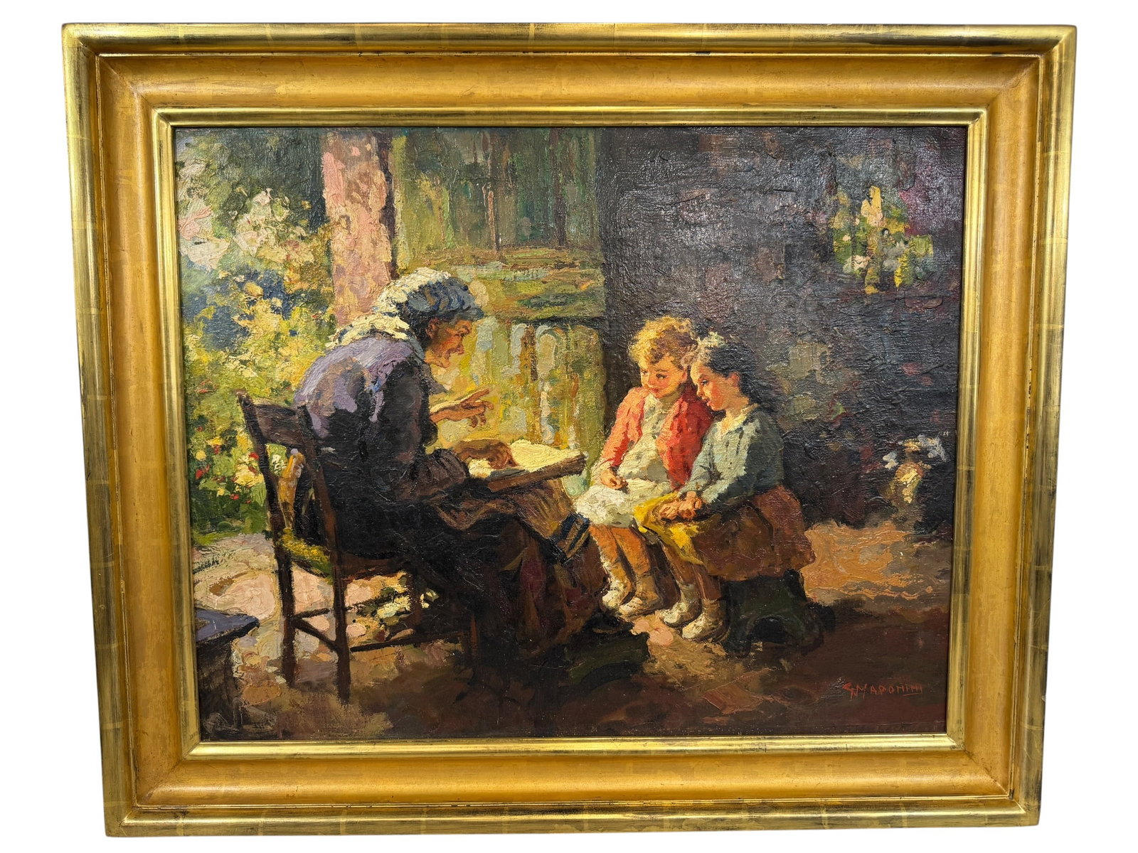 Giovanni Madonini Original Oil Painting: Image Dimensions: 24" x 30" Frame Dimensions: 30" x 36" Artist: Giovanni Madonini (1915-2001) was known for figure painting and luminism. Photos are part of the description and should tell the whole s