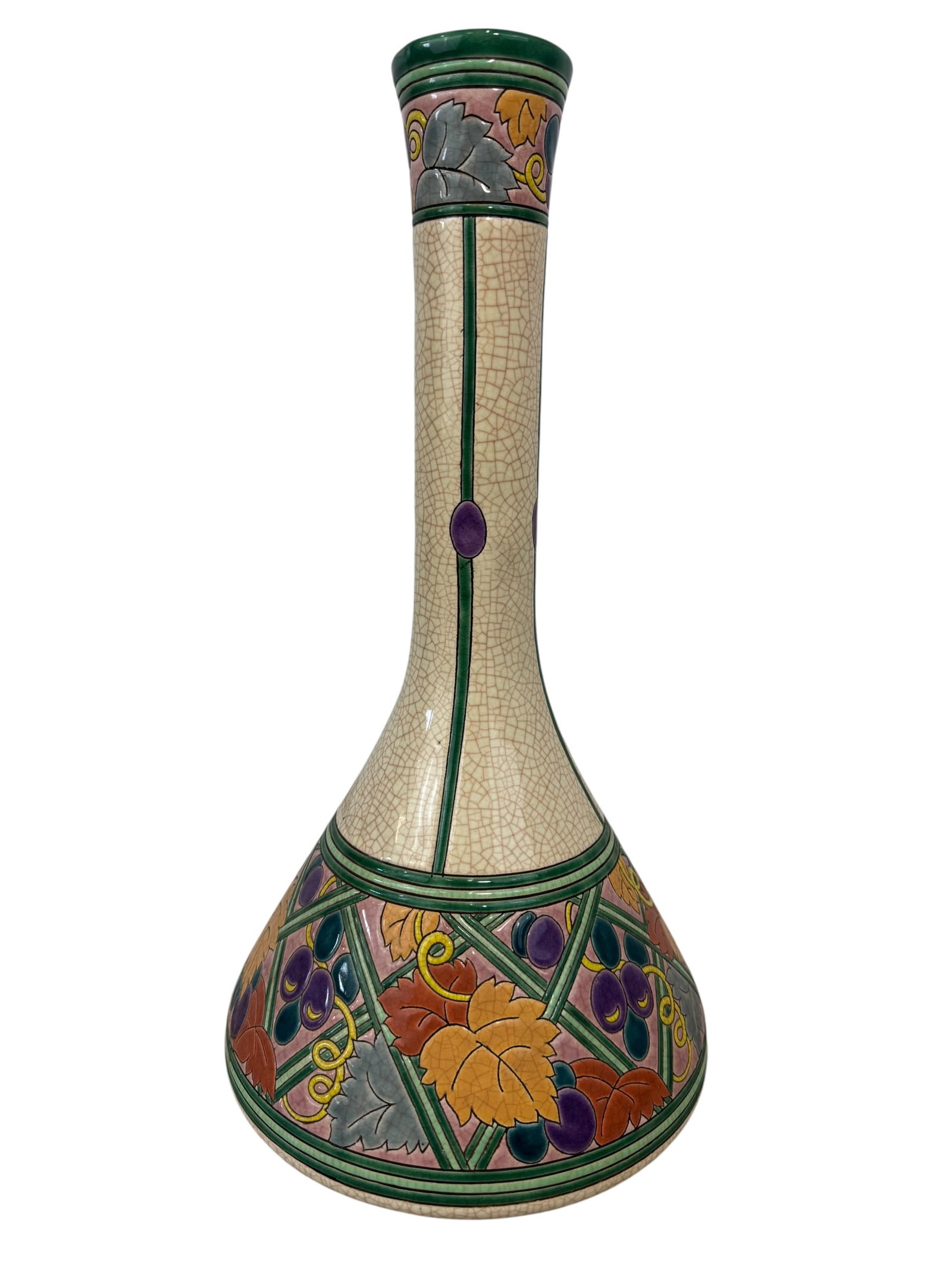 Large Antique French Longwy Faience Crackled Ceramic Vase: Photos are part of the decsription and should tell the whole story.
