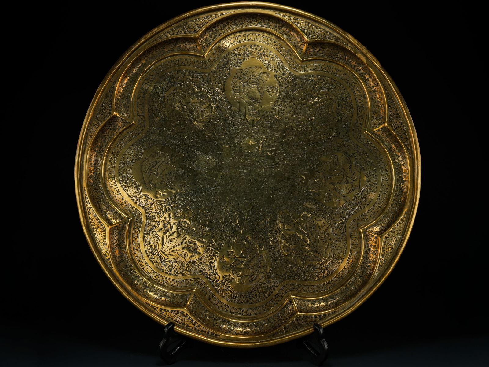 A Qajar Brass Charger Depicting Figurative Cartouches, 19thÃ¢â‚¬â€œ20th Century. (1 of 2)