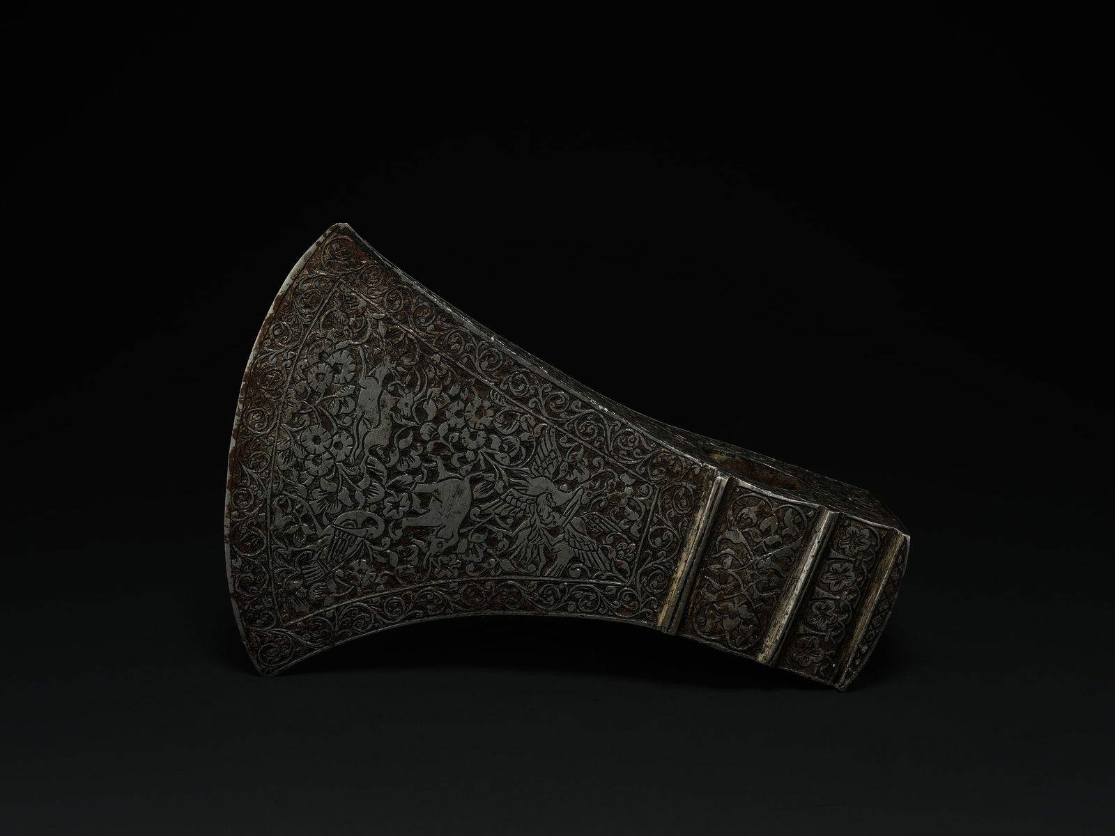 An Indo-Persian Engraved Steel Axe Head (Tabar), 19th Century. (1 of 4)