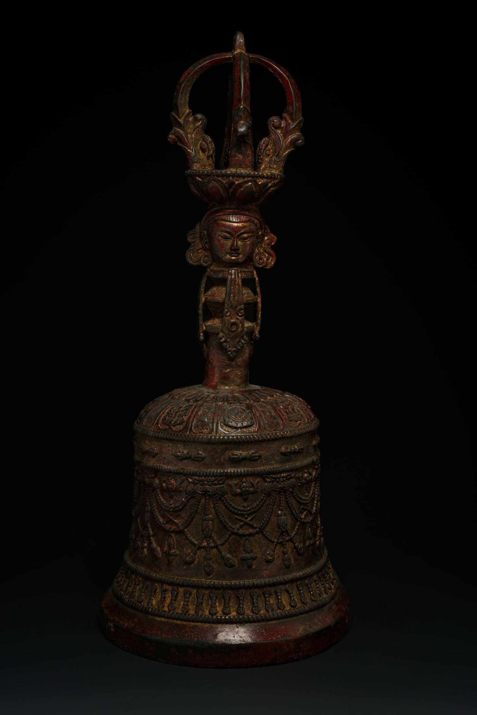 A Tibetan Bronze Gilt Vajra Ritual Bell (Ghanta), 19th Century or Later. (1 of 7)
