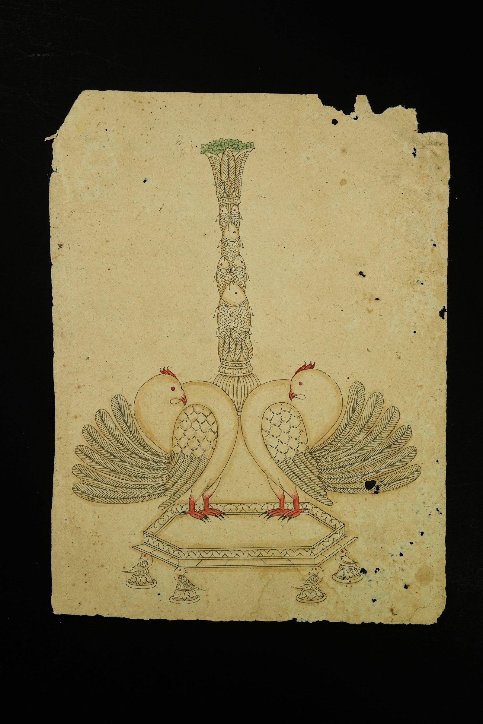 An Indian Ramayana Illustration of Jatayu Attacking RavanaÃ¢â‚¬â„¢s Chariot, 19th Century or Later: A finely executed Indian illustration depicting Jatayu, the noble bird-king, attempting to halt RavanaÃ¢â‚¬â„¢s chariot during the abduction of Sita, a pivotal episode from the Hindu epic Ra