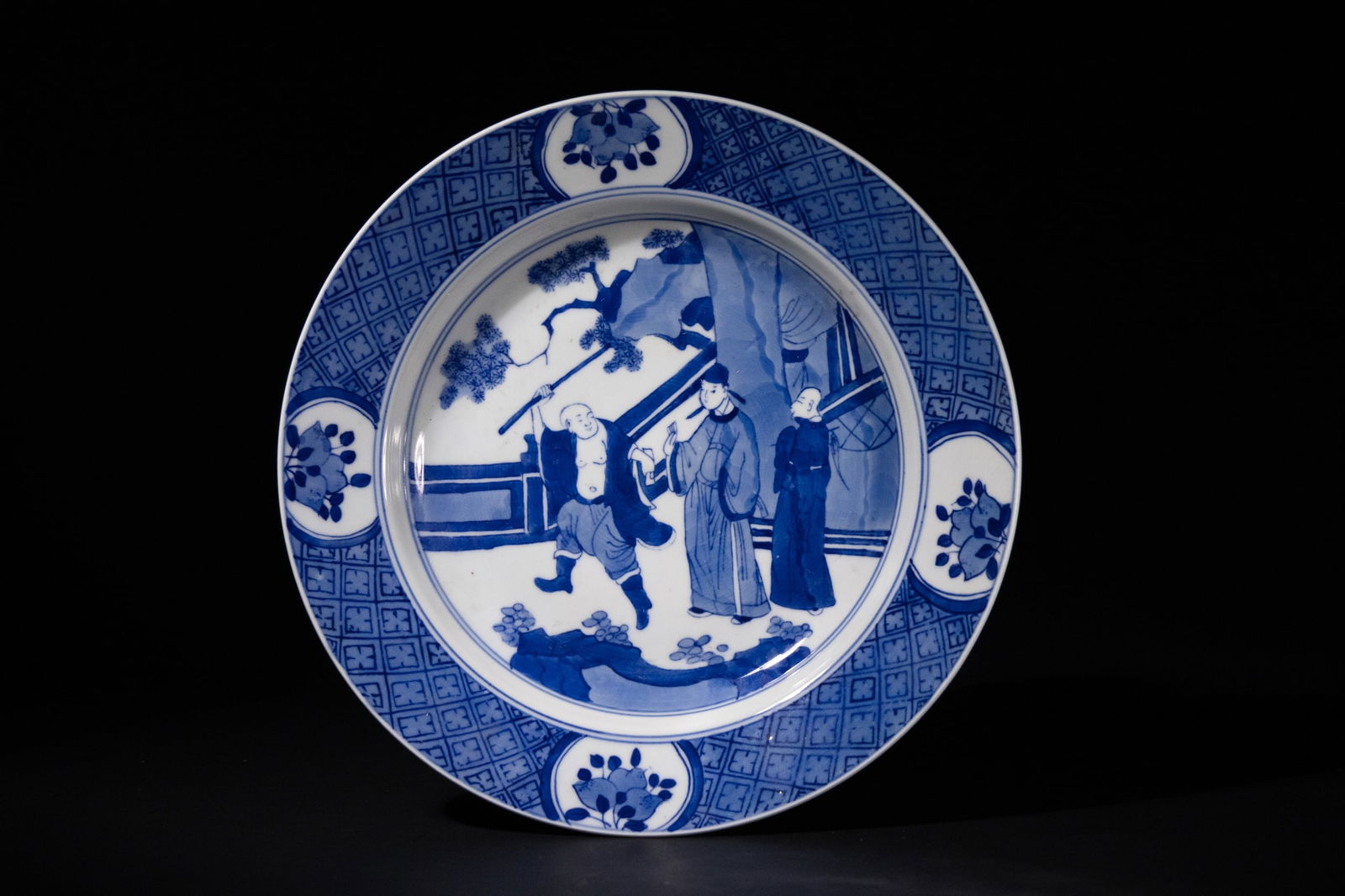 A Chinese Blue and White Porcelain Plate with Figural Scene, Kangxi Mark (1 of 2)
