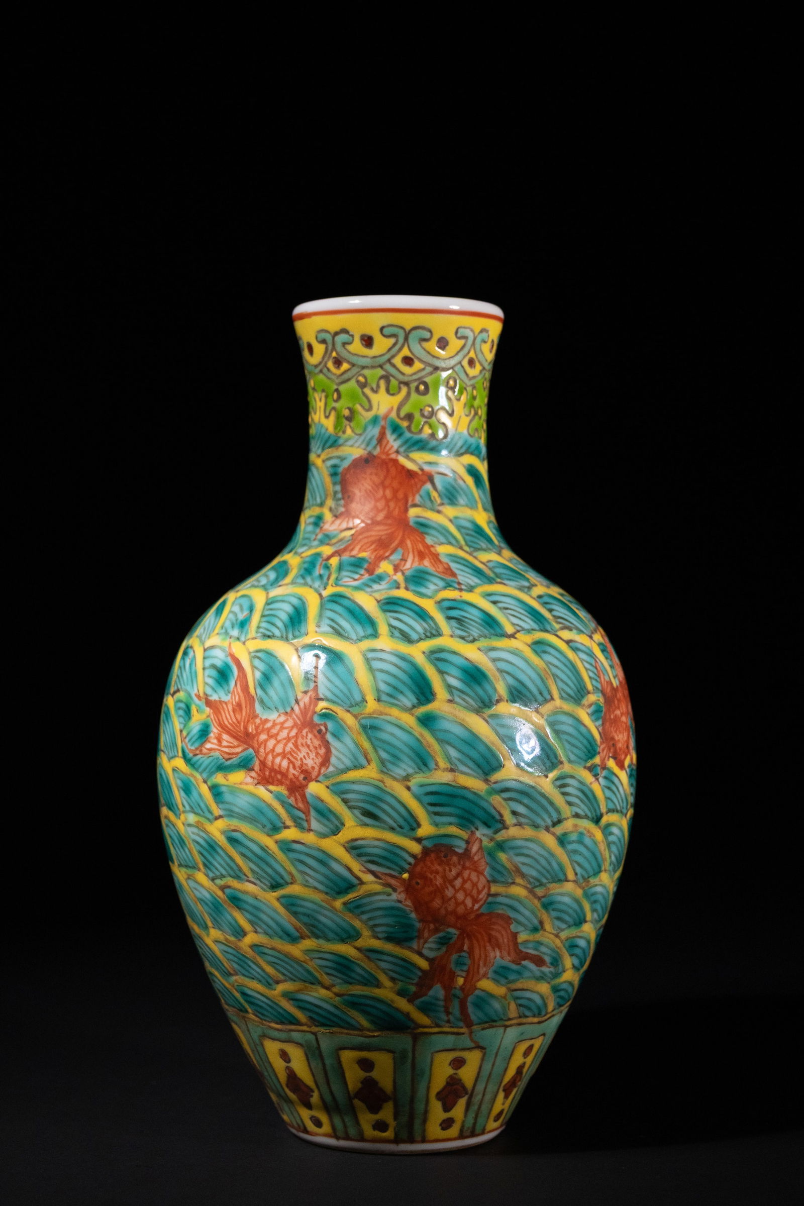 A Chinese Famille Verte Porcelain Vase with Fish Motif (1 of 3)