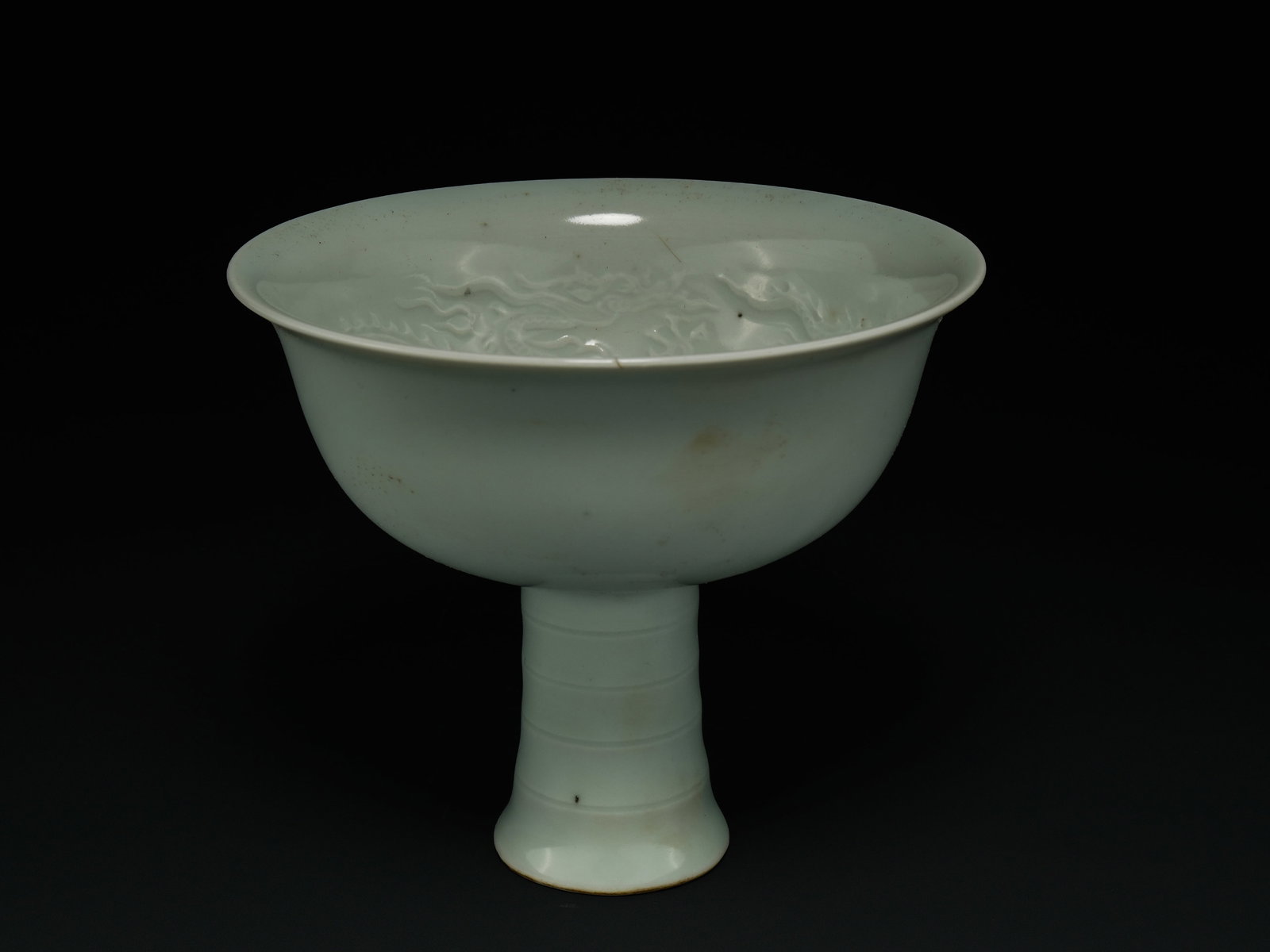 A Chinese Celadon-Glazed Stem Cup with Incised Decoration. (1 of 3)