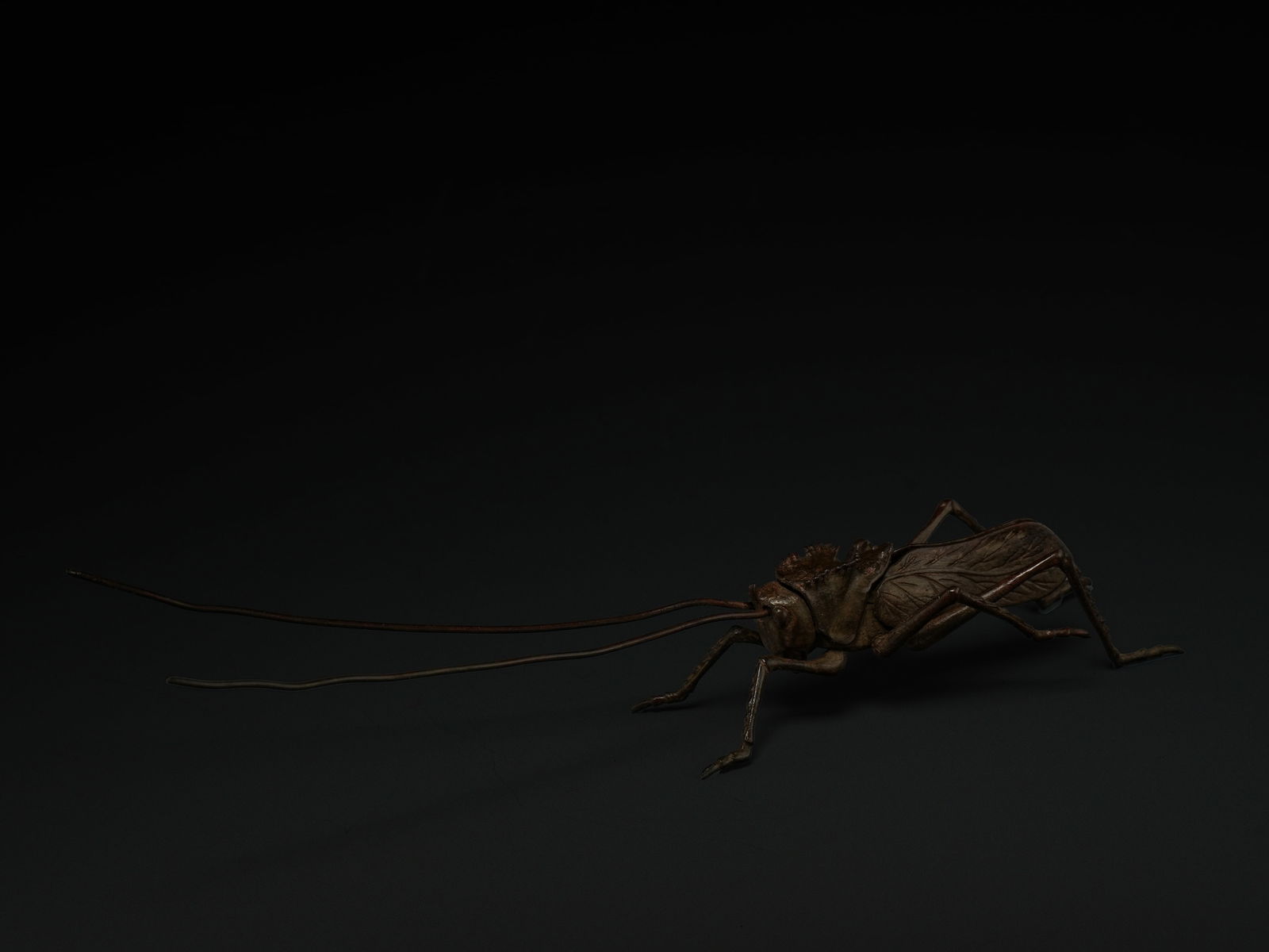 A Japanese Bronze Articulated Okimono of a Cricket. (1 of 3)