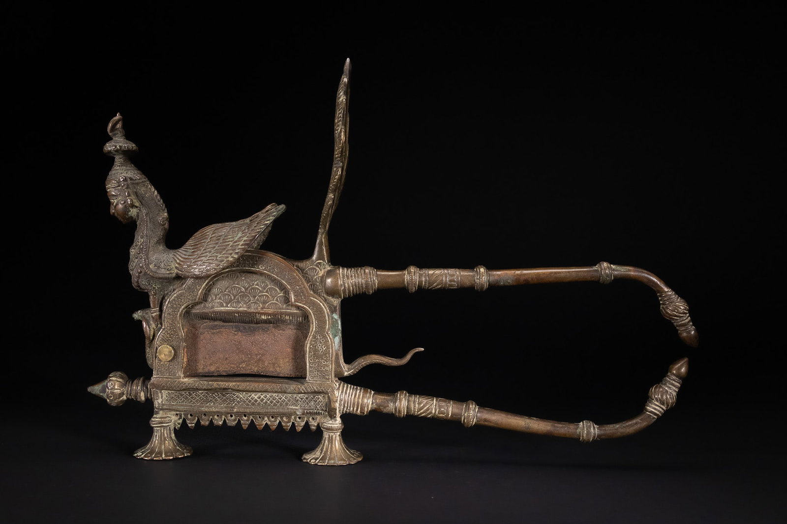 A LARGE WESTERN INDIAN BRASS AND IRON KINNARI BETEL NUT CUTTER, 19TH CENTURY. (1 of 6)