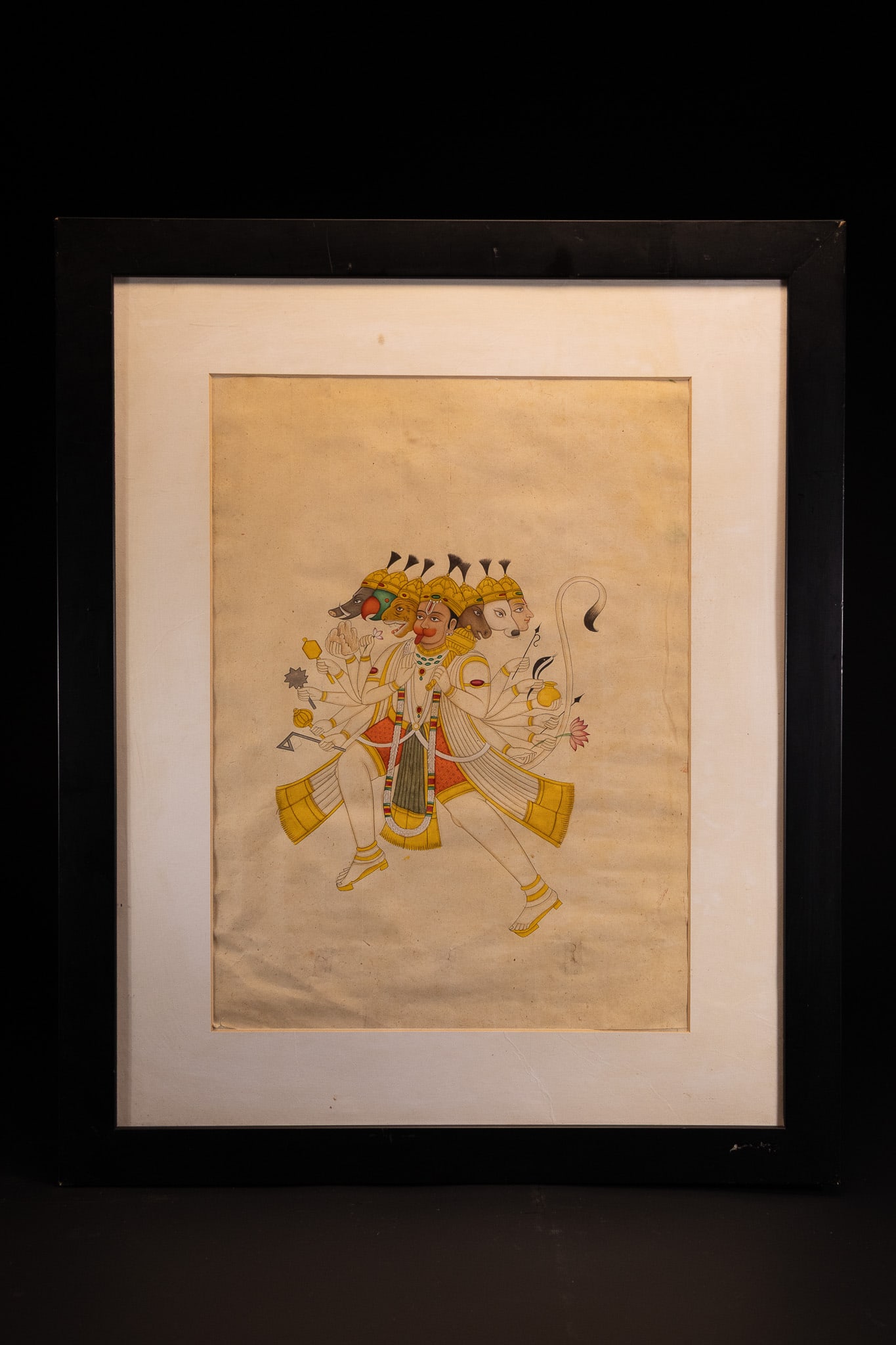 INDIAN SCHOOL, A TANTRIC MINIATURE PAINTING OF PANCHAMUKHA HANUMAN. (1 of 2)