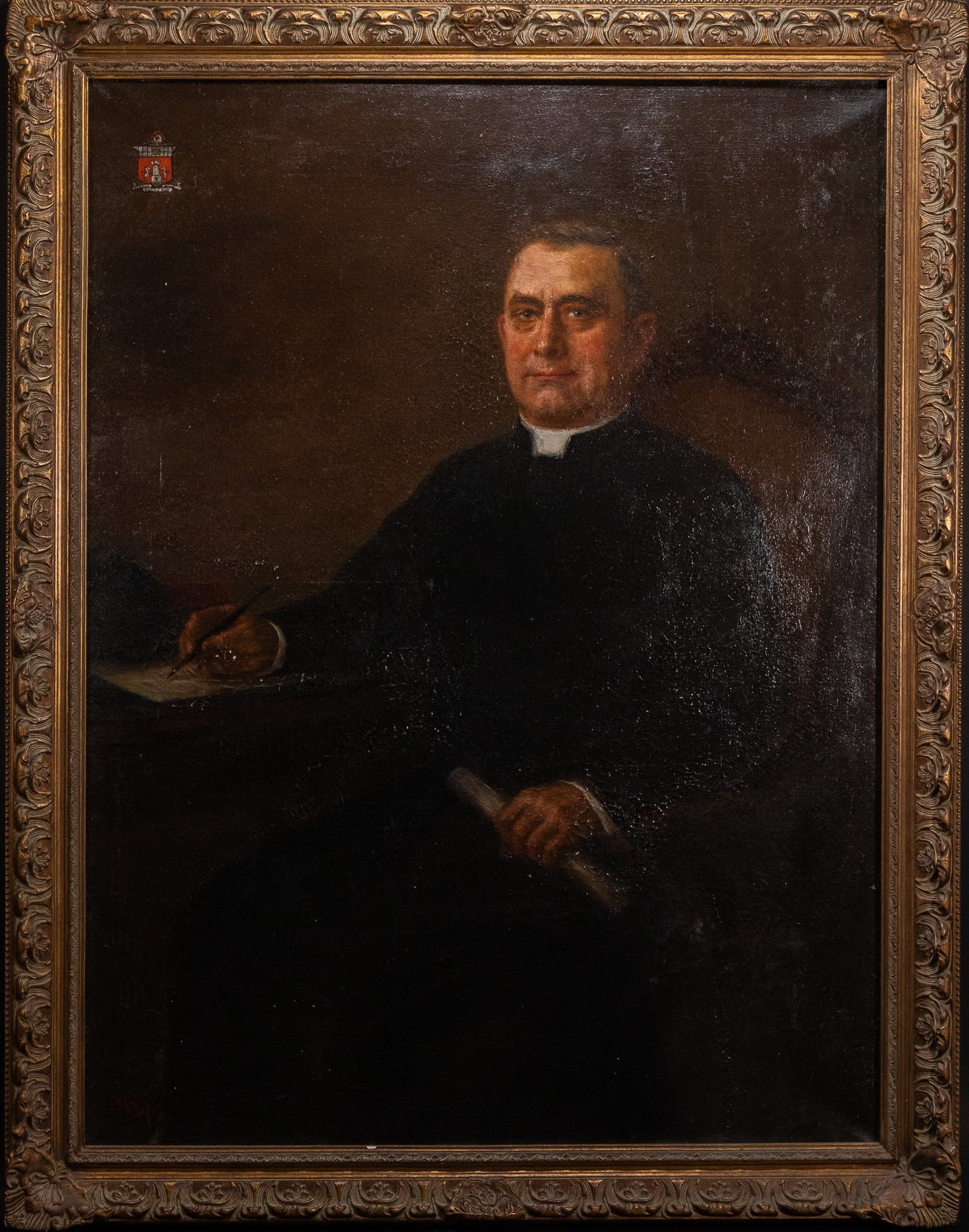 A SPANISH SCHOOL PORTRAIT OF A CLERIC WITH THE ARMS OF THE KNIGHTS OF MALTA, OIL ON CANVAS, 19TH (1 of 11)