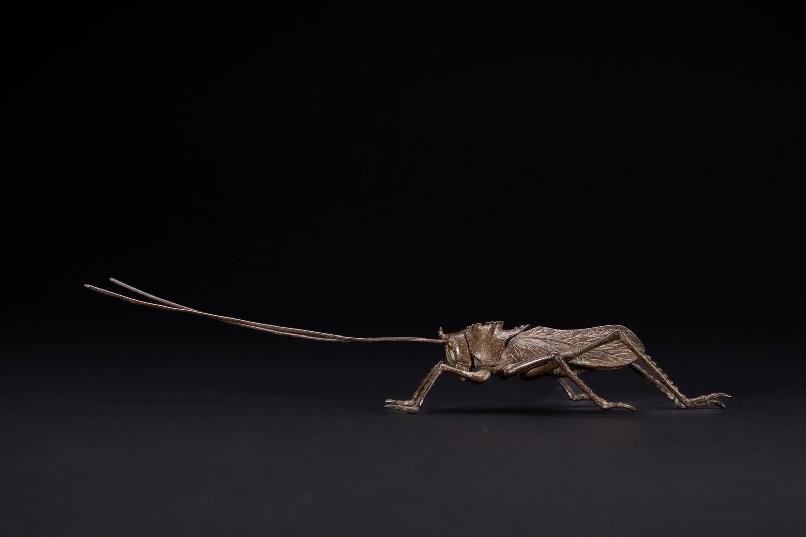 A JAPANESE ARTICULATED BRONZE OKIMONO OF A GRASSHOPPER. (1 of 4)