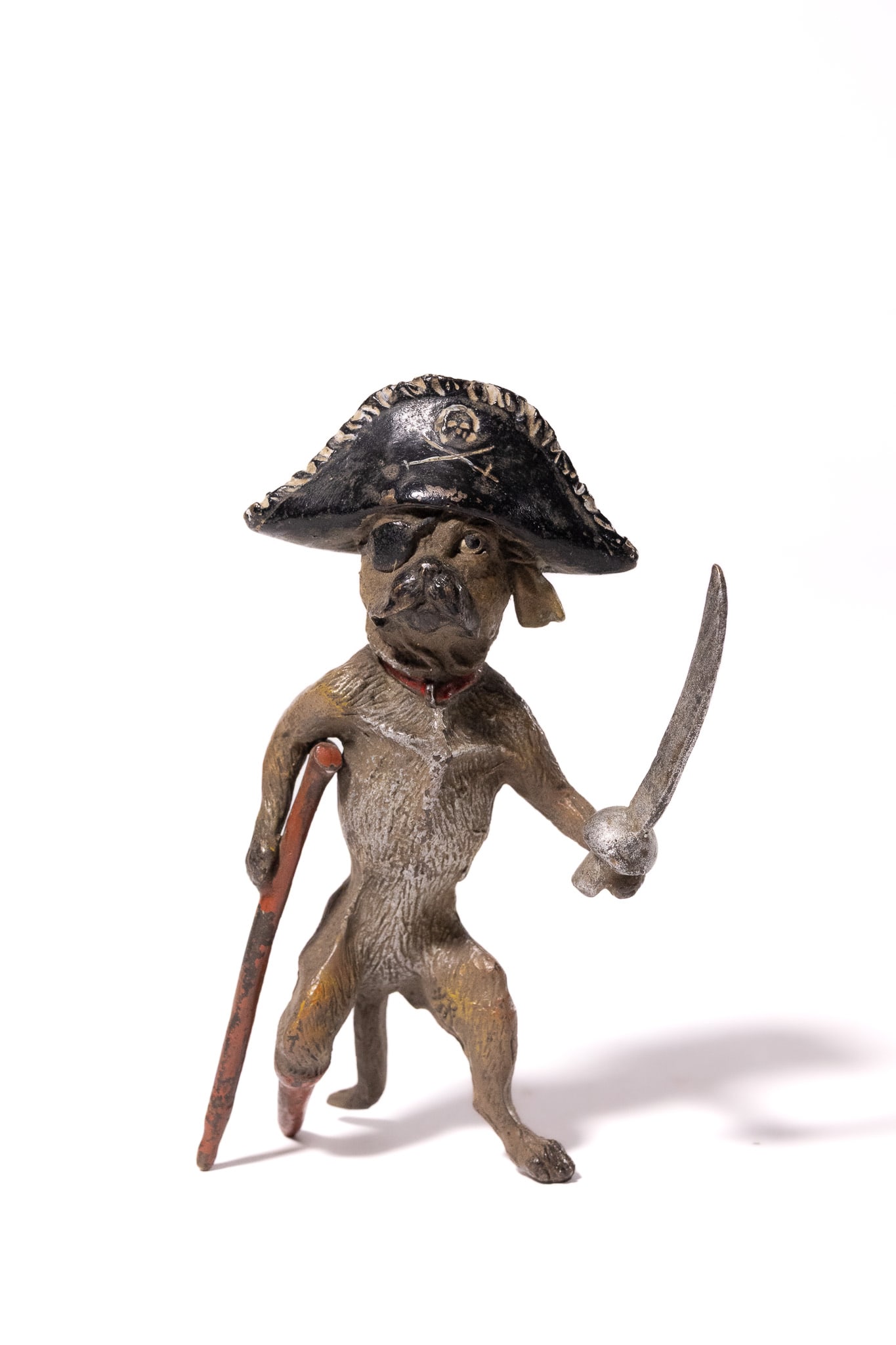 A NOVELTY COLD-PAINTED METAL PUG PIRATE FIGURINE. (1 of 3)