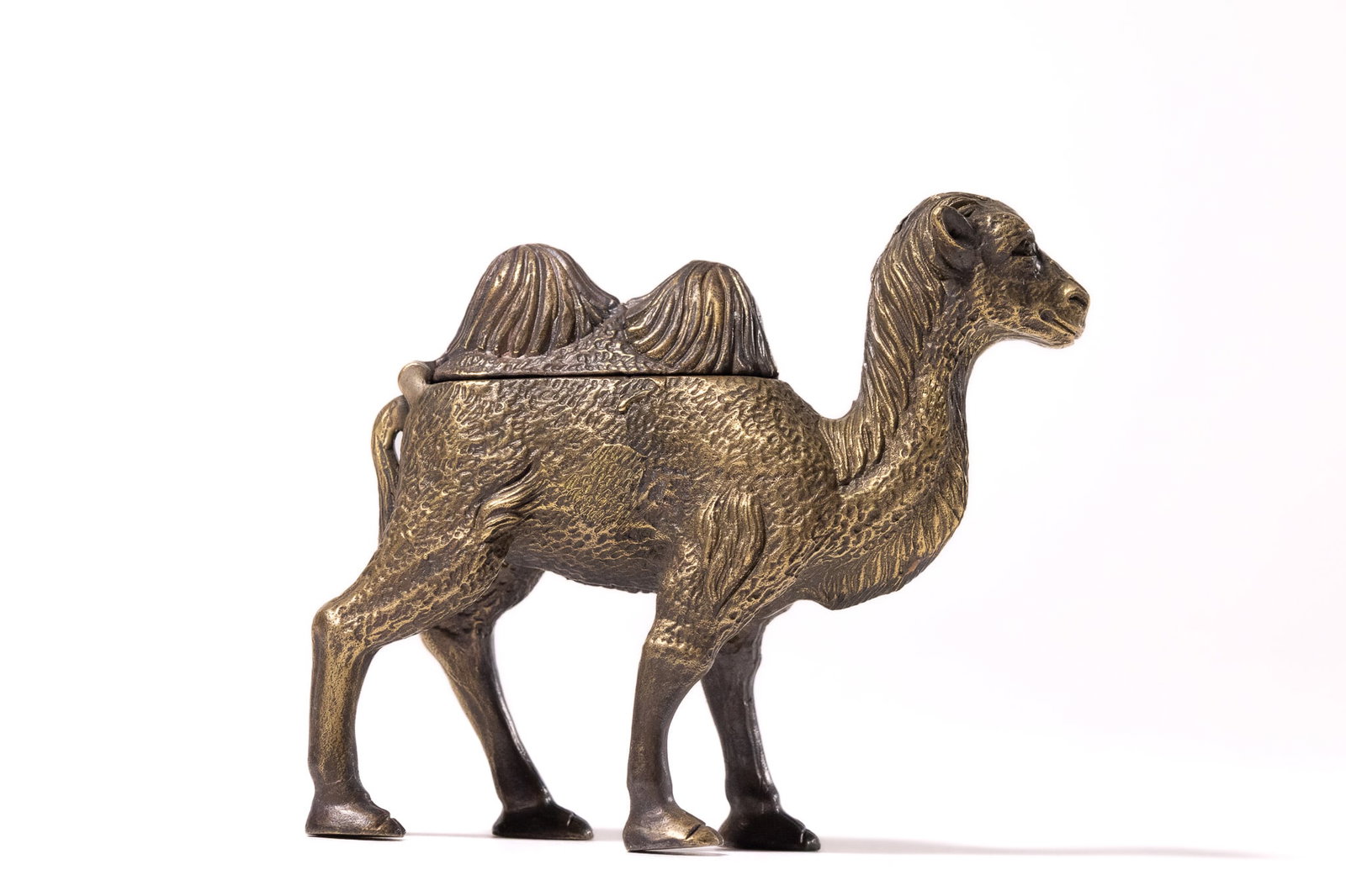 A NOVELTY BRASS VESTA CASE MODELLED IN THE FORM OF A CAMEL. (1 of 4)