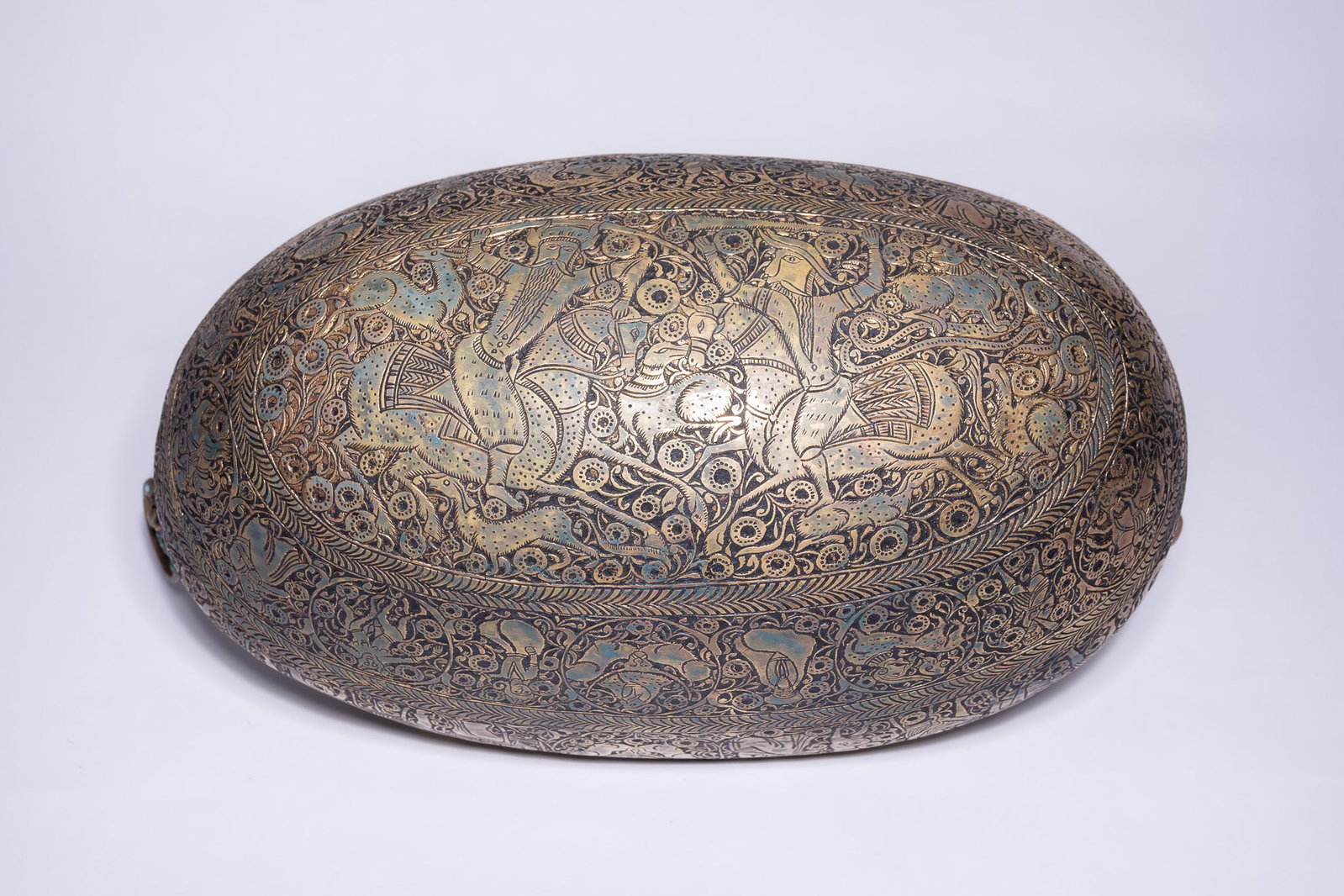 A QAJAR BRASS KASHKUL BEGGARS BOWL WITH OPENWORK DECORATION. - 7