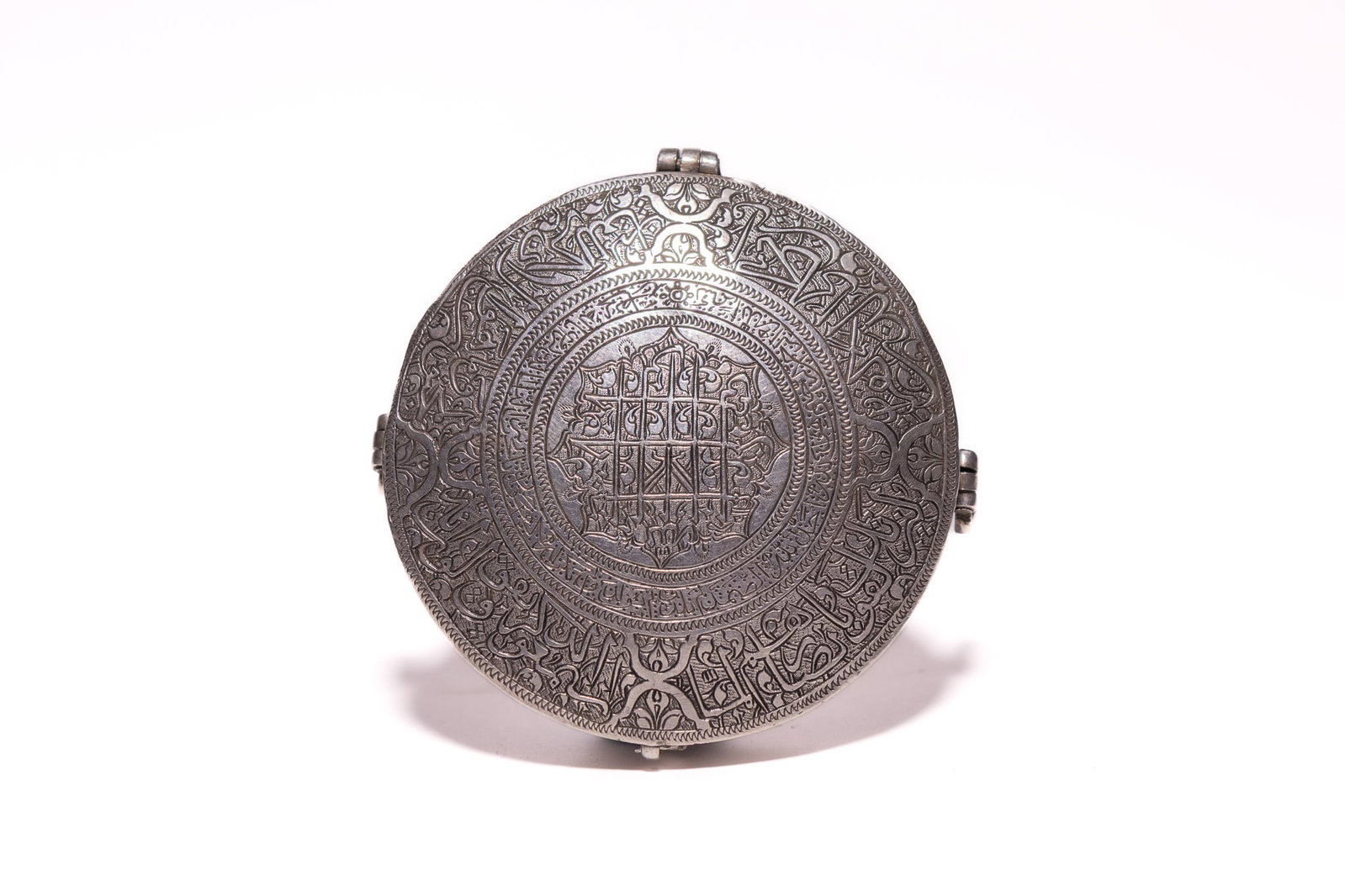AN ISLAMIC ZAND ENGRAVED SILVER TALISMANIC QURAN BOX. (1 of 5)
