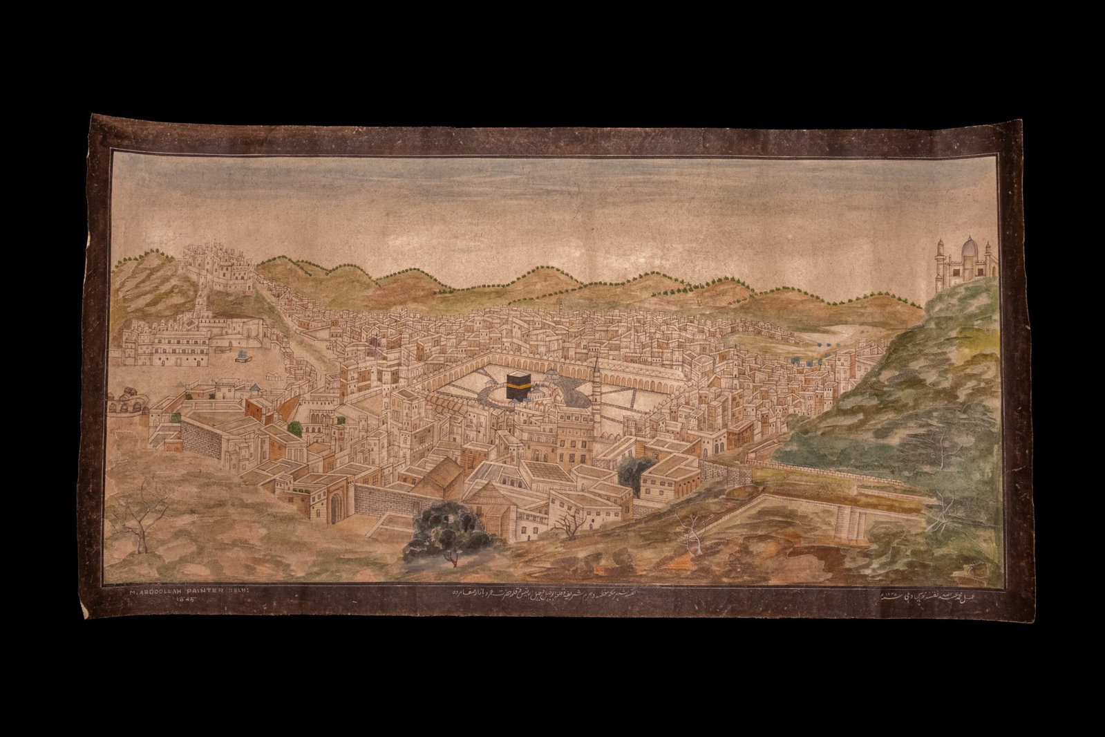 M. ABDULLAH OF DELHI (19TH CENTURY), A PANORAMIC BIRD'S-EYE VIEW OF MECCA, DATED 1845. (1 of 5)