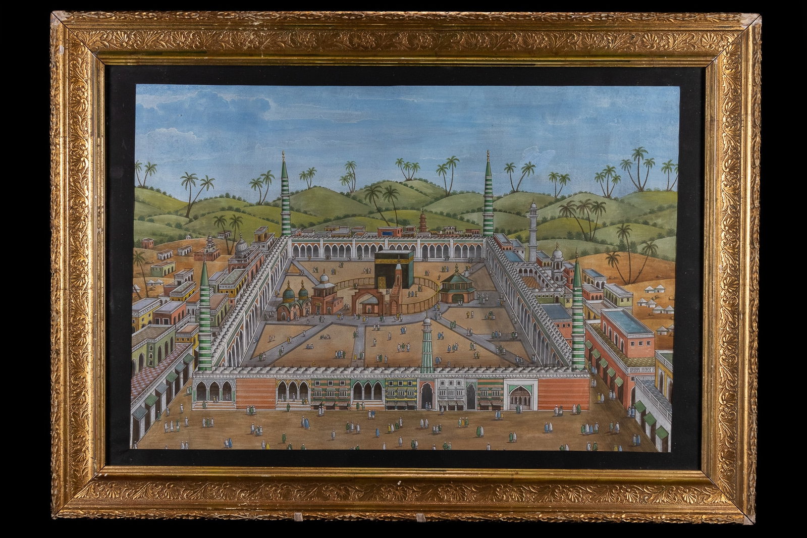 AN ISLAMIC PAINTING DEPICTING THE KAABA AND MASJID AL-HARAM, WATERCOLOUR ON PAPER, 20TH CENTURY. (1 of 1)