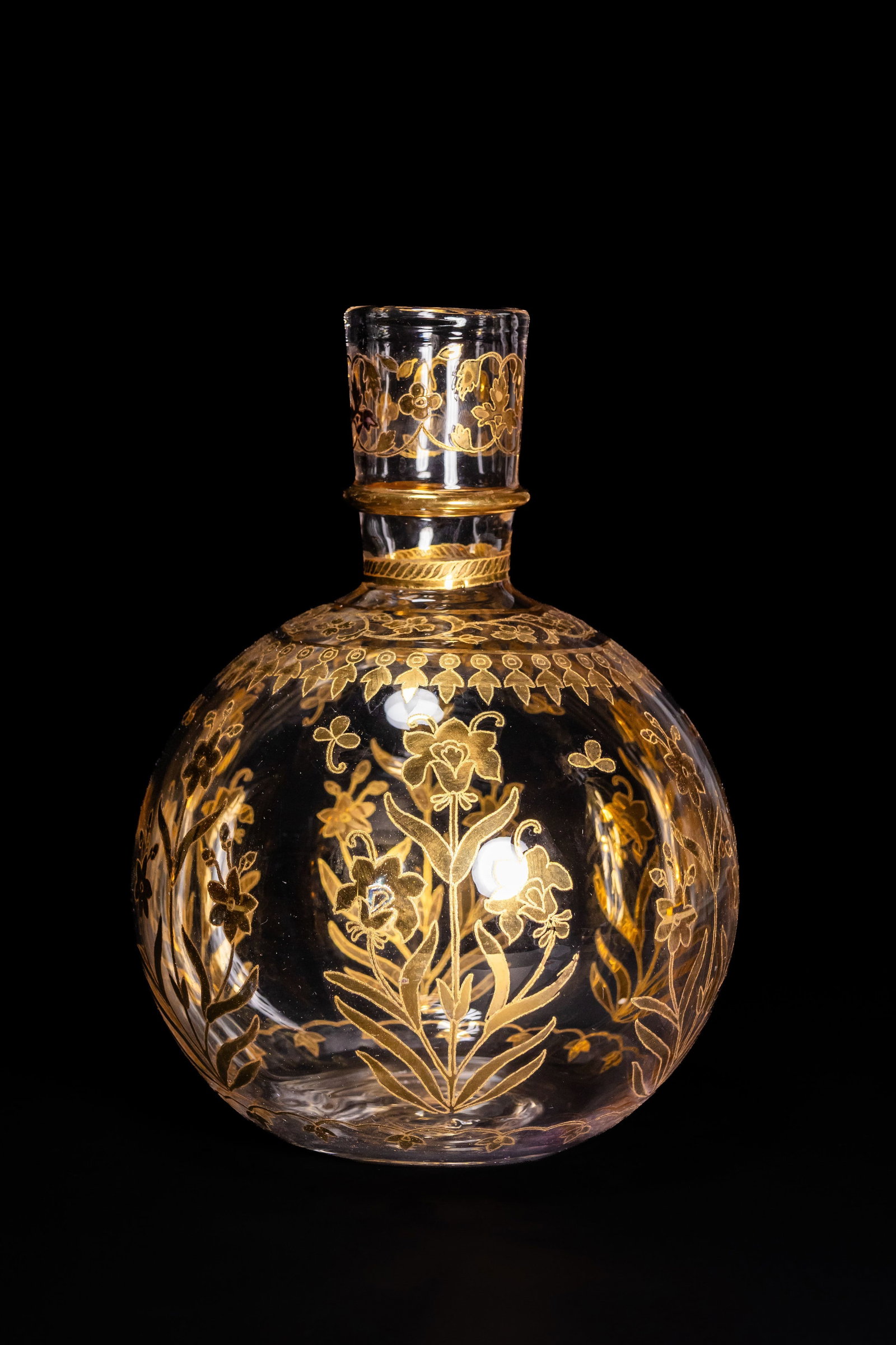 A MUGHAL STYLE GILT-DECORATED GLASS HUQQA BASE (1 of 1)