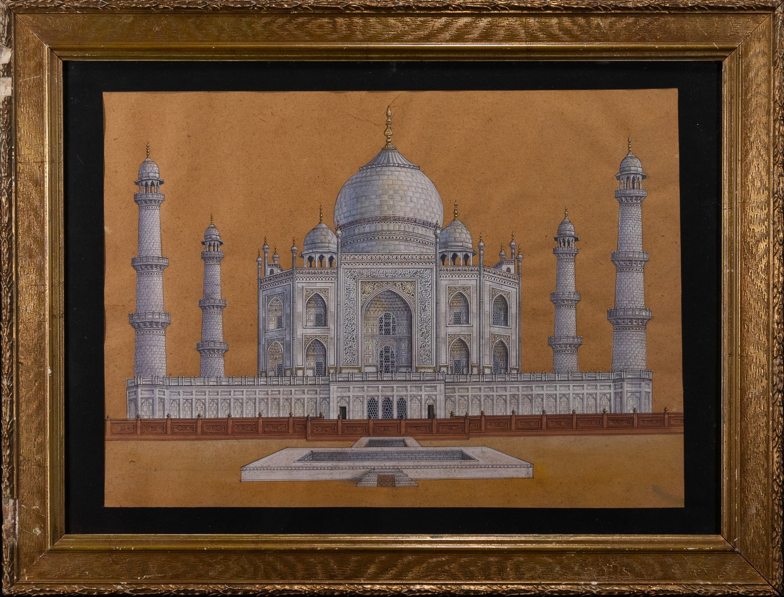 AN INDIAN ARCHITECTURAL STUDY OF THE TAJ MAHAL, INK AND WATERCOLOUR ON PAPER, 19TH CENTURY. (1 of 1)
