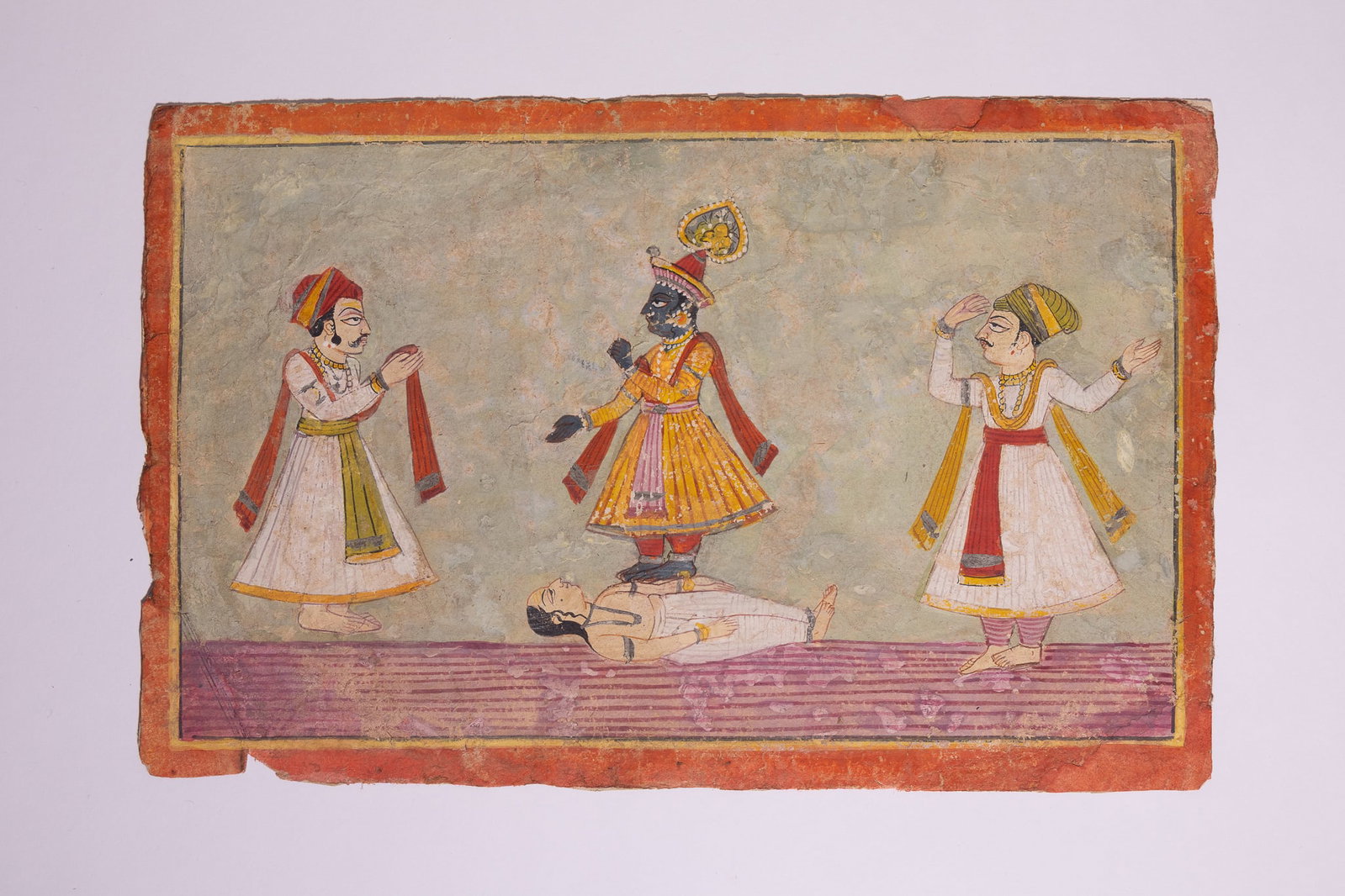 A RAJASTHANI MINIATURE PAINTING DEPICTING KRISHNA AND KAMSA, 19TH CENTURY. (1 of 1)