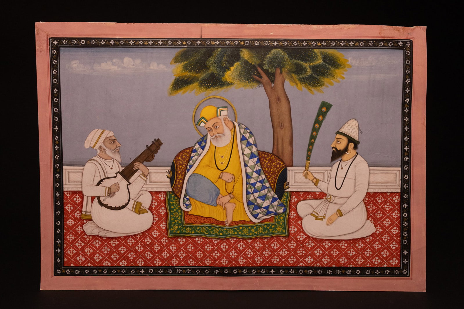 PUNJAB SCHOOL, GURU NANAK SEATED ON A TERRACE WITH BHAI MARDANA AND BHAI BALA, 19TH CENTURY. (1 of 1)