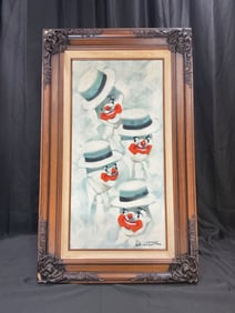 Five Clowns Painting by Chuck Oberstein Original Oil on Canvas (15" x 30")