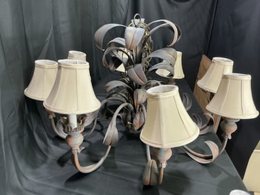 Rustic Iron 8-Light Chandelier with Fabric Shades