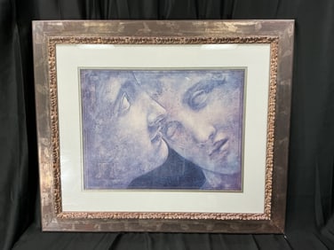 Framed Abstract Decorative Print in Shades of Blue and Violet (Unsigned)