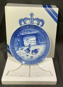 1969 Bing & Grøndahl Christmas Plate "Juleaften 1969," with Box and Stand