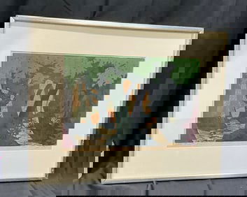 Ross Abrams "Deep Forest" 1949 Hand-Colored Woodcut