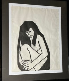 Barbara Leach -"Seated Figure," 1991 Woodcut (Edition 2/12)